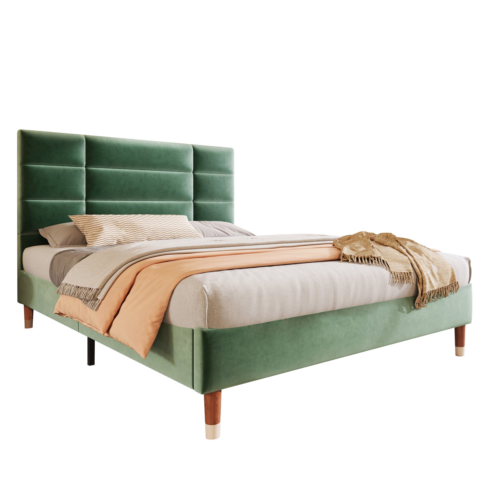 Logidon gestoffeerd bed tweepersoonsbed 140x200 donkergroen fluwelen lattenbodem