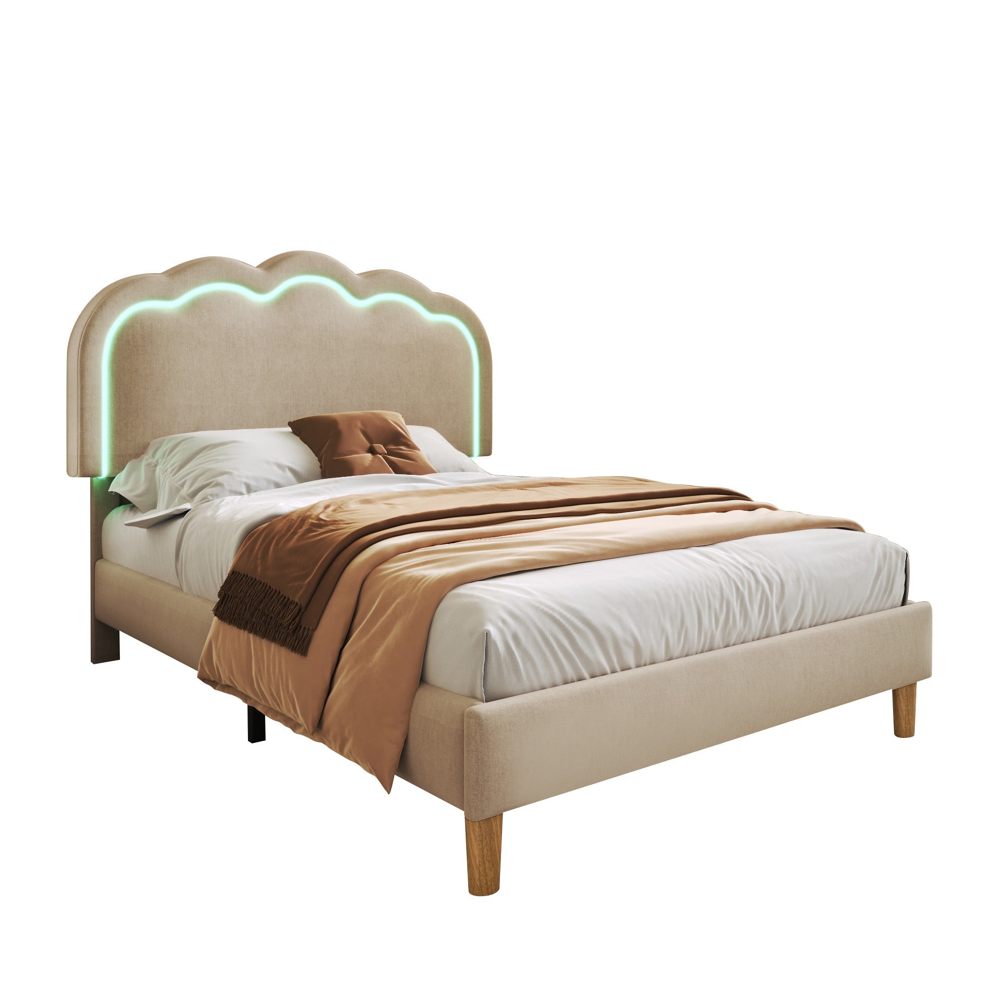 Logidon gestoffeerd bed LED 90x190 beige linnen materiaal verstelbaar hoofdeinde