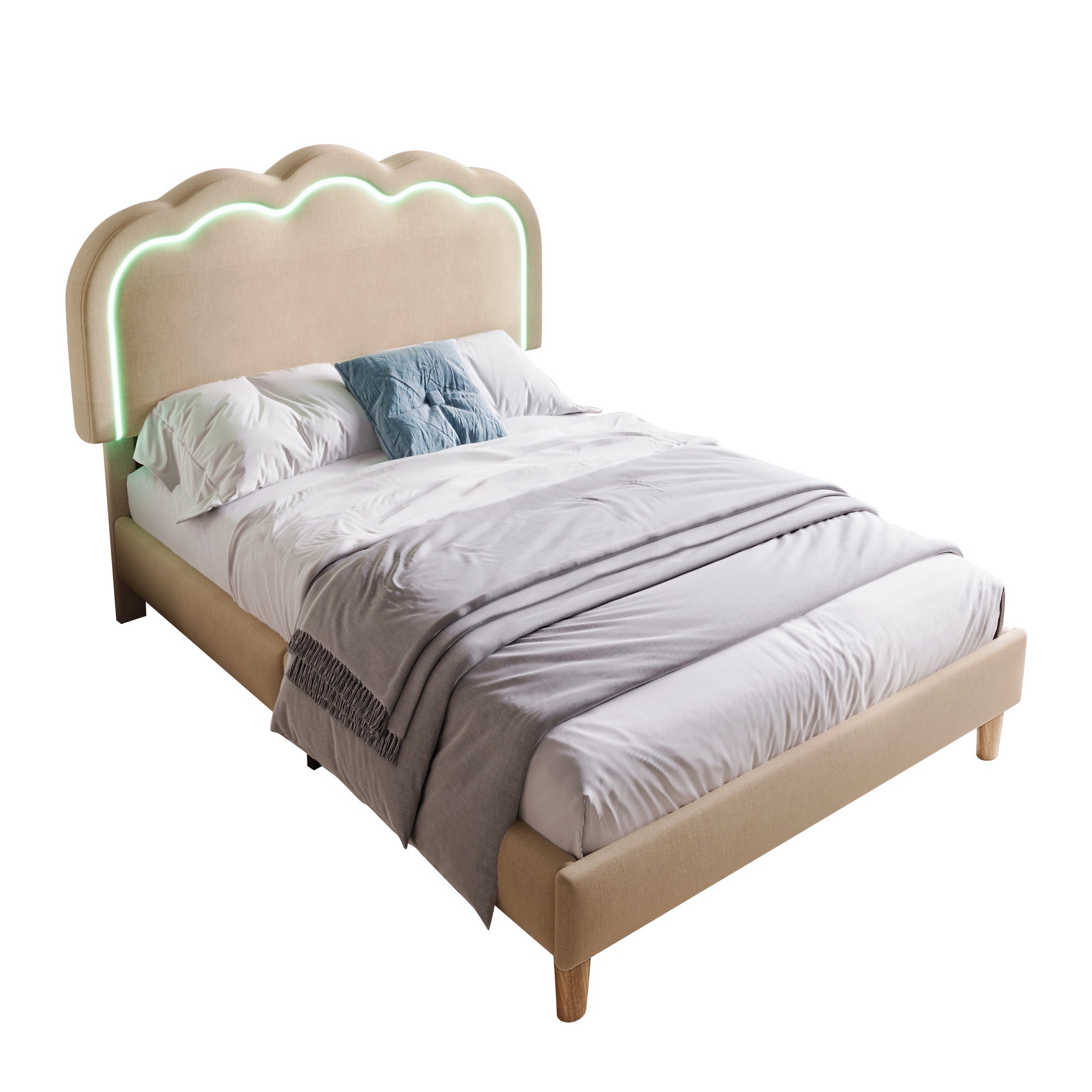 Logidon gestoffeerd bed LED 90x200 beige verstelbaar hoofdeinde