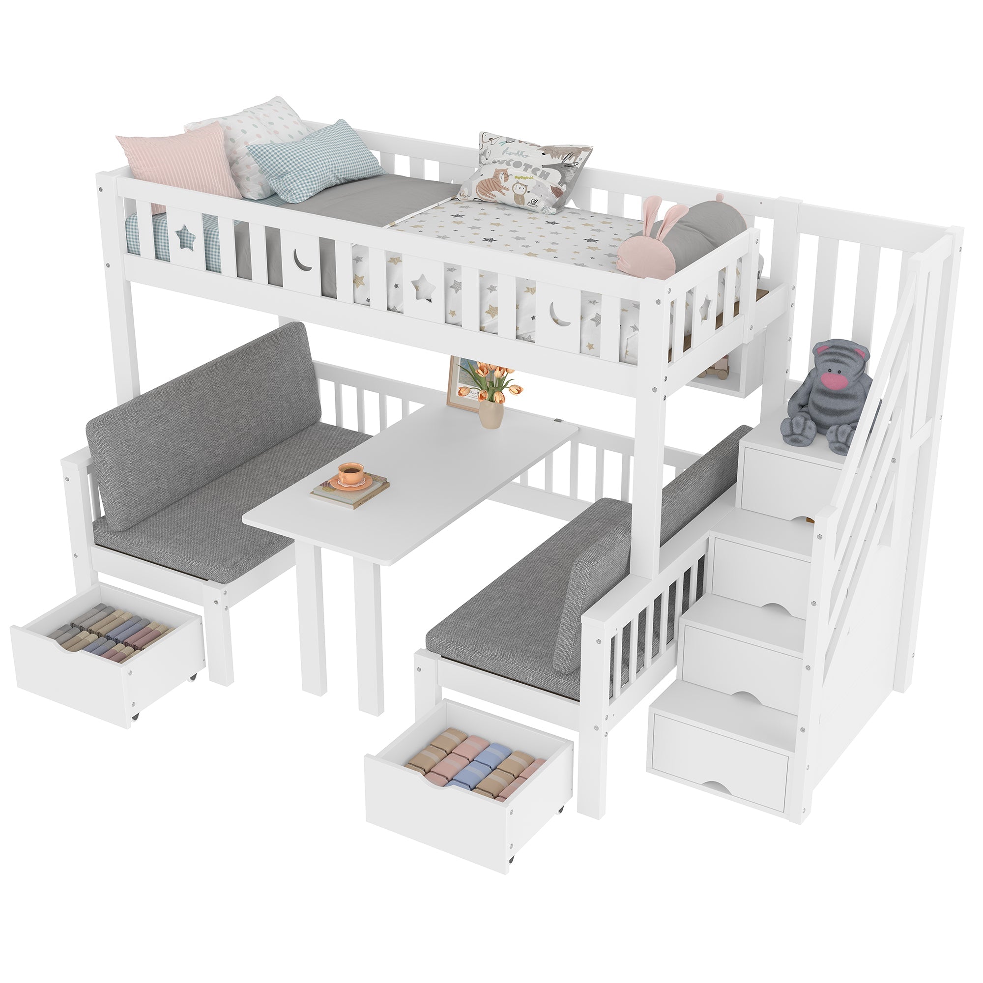 Logidon hoogslaper 90x200 cm wit 2-in-1 bed en bureau