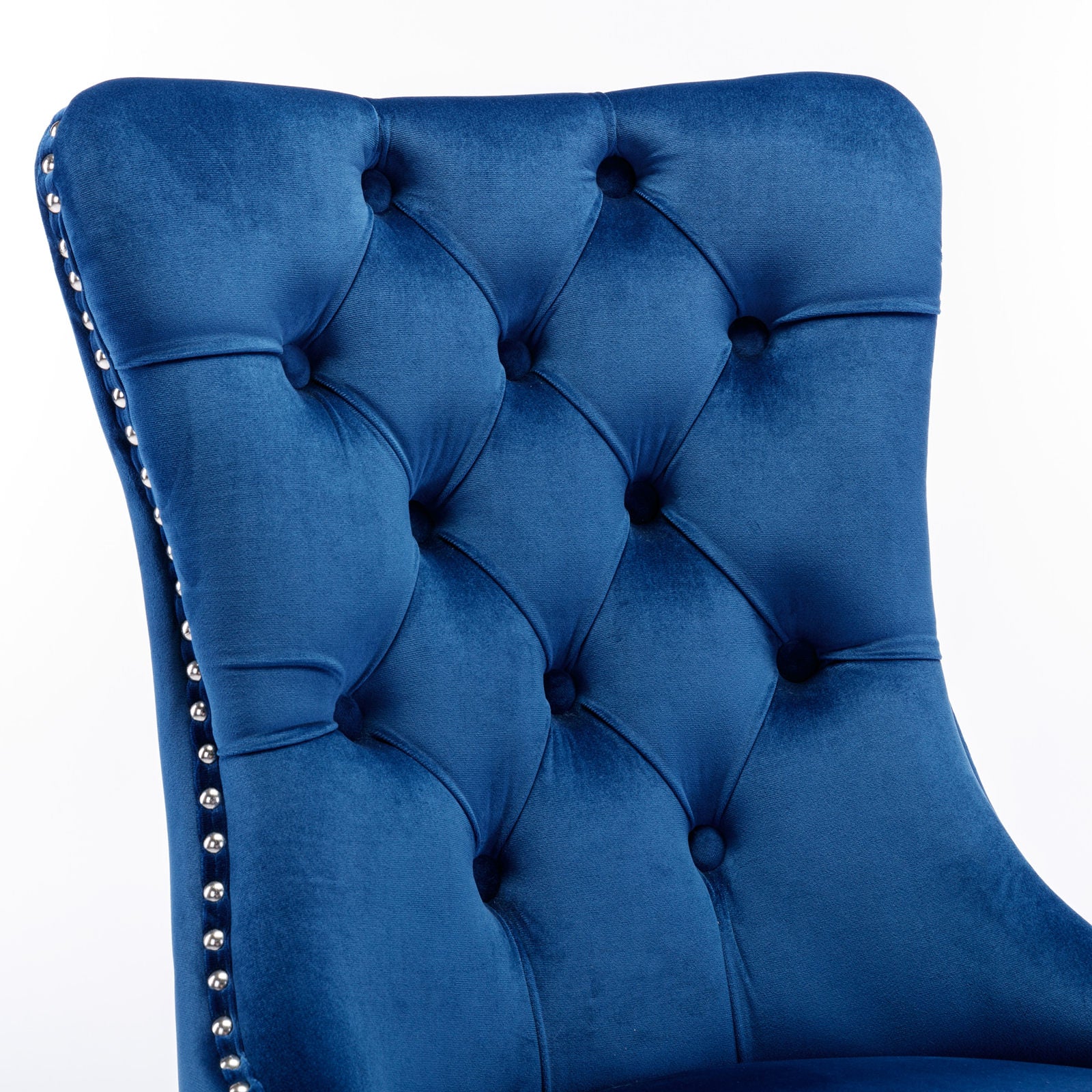 Logidon Nikki Eetstoel Blauw Fluweel Spijkerkop Chroom Voetenset 2