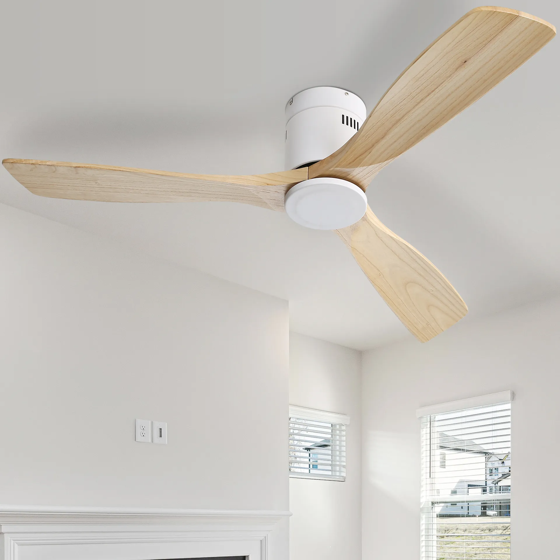 Logidon ventilator 52 inch met 3 massief houten bladen witte afstandsbediening