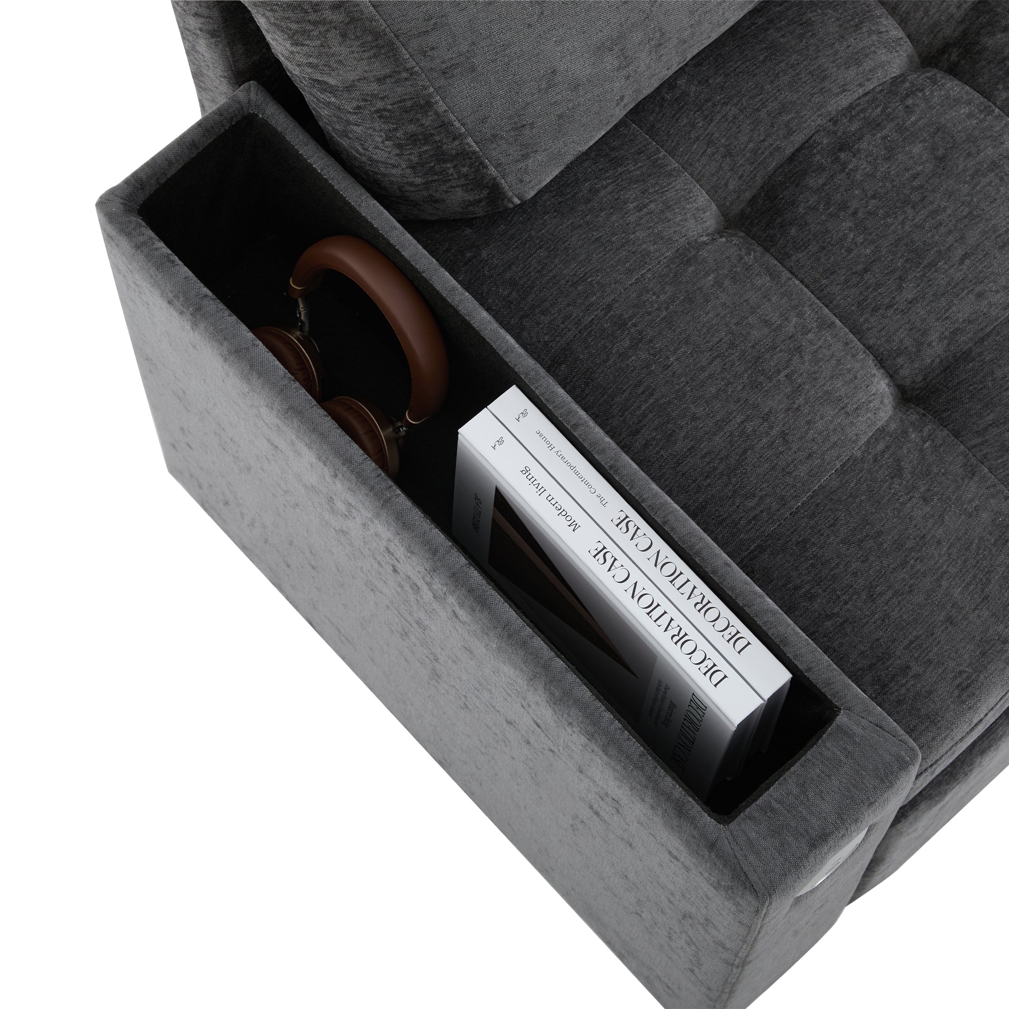 Logidon L-vorm slaapbank grijs fluweel chenille 209x130 cm opbergruimte