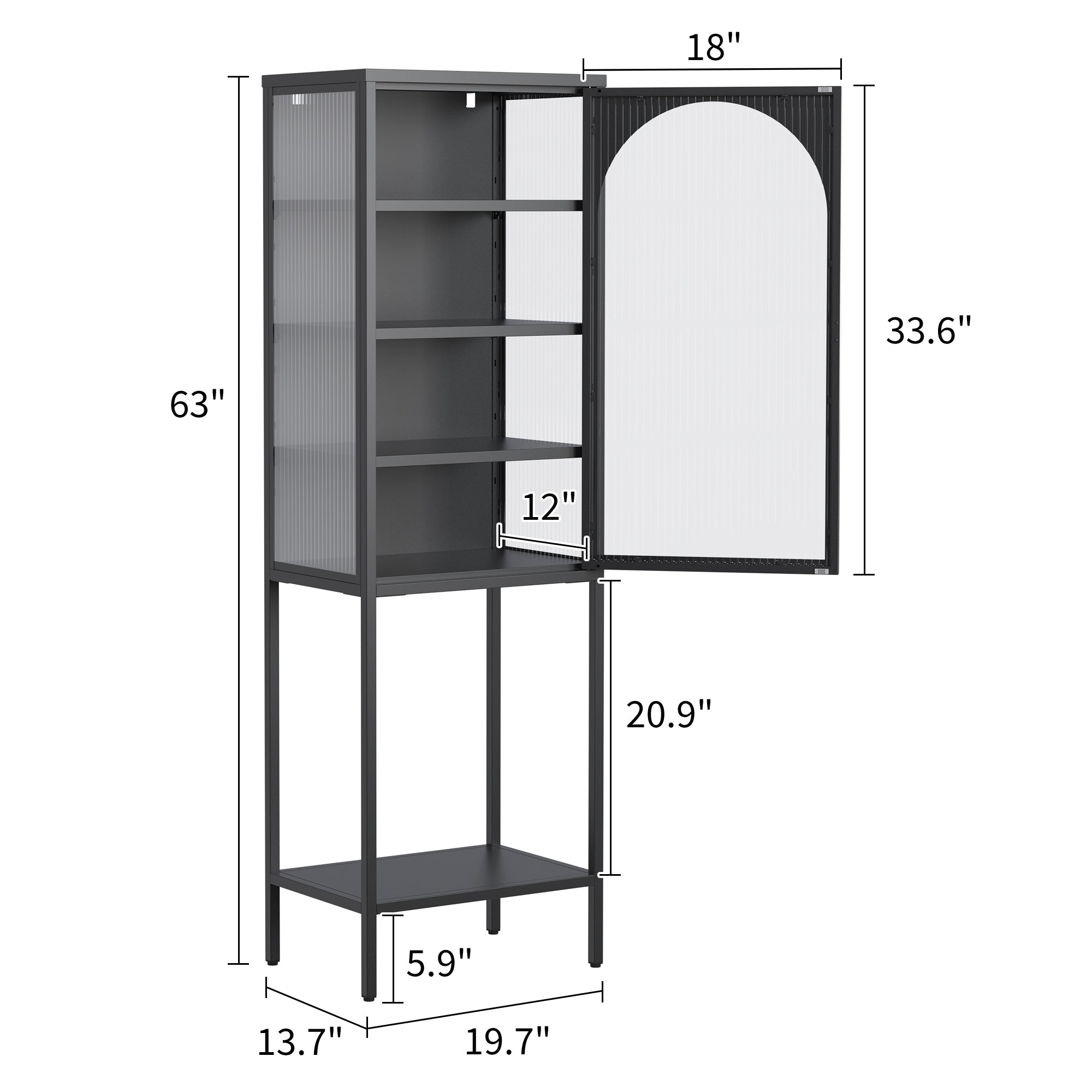 Logidon metalen vitrinedeur zwart 160x50x35 cm