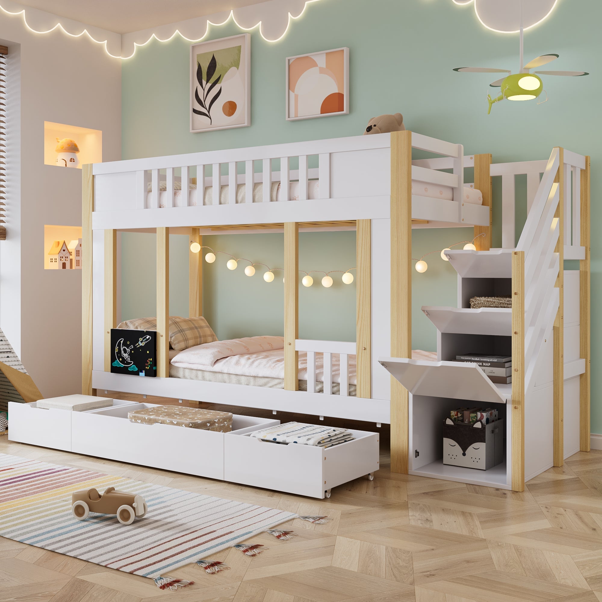 Logidon stapelbed kinderhoogslaper met trapkast opbergruimte 90x200