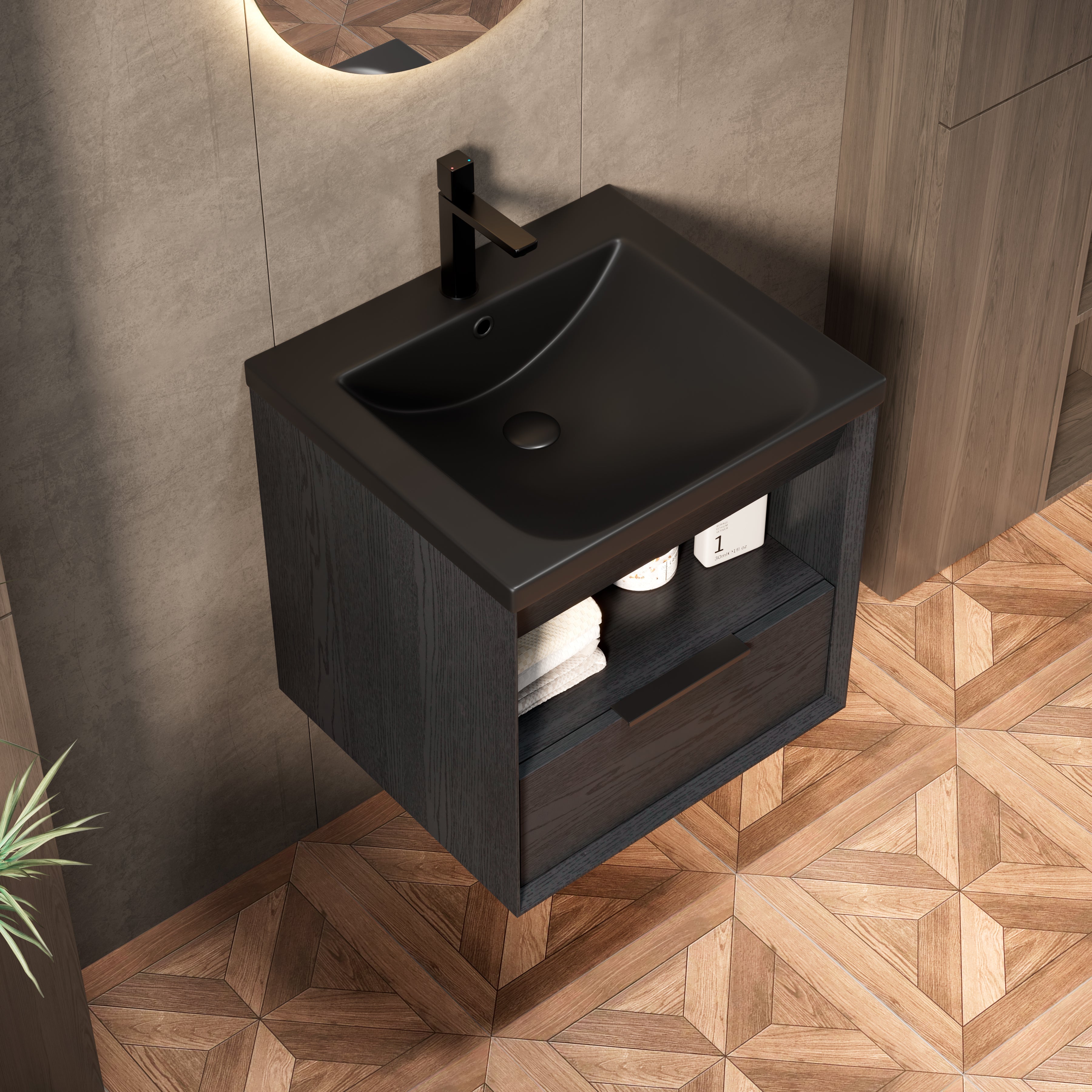 Logidon 51 cm Floating Bathroom Vanity with Ceramic Basin Black