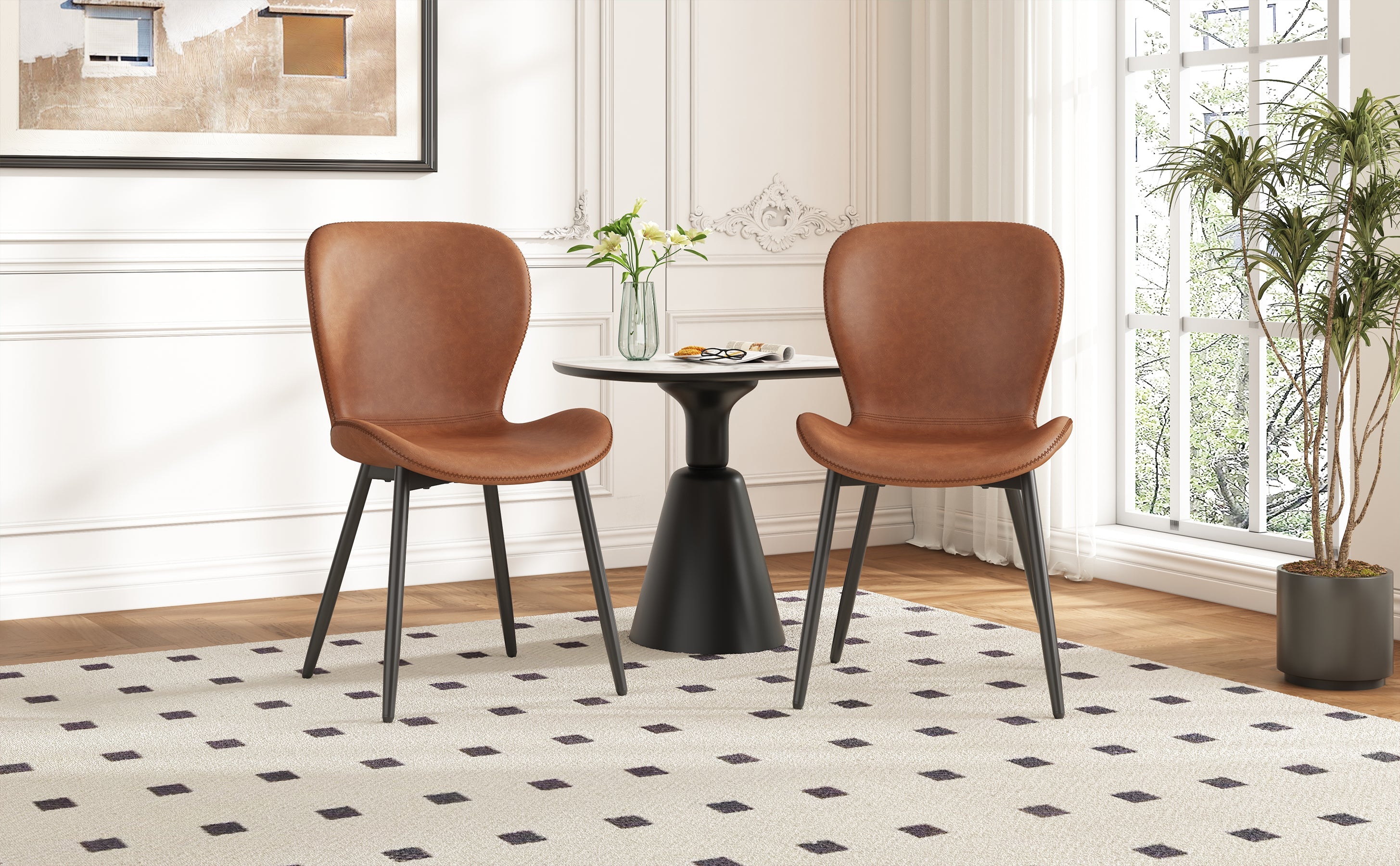 Logidon Set van 2 moderne eetkamerstoelen bruin verstelbare poten