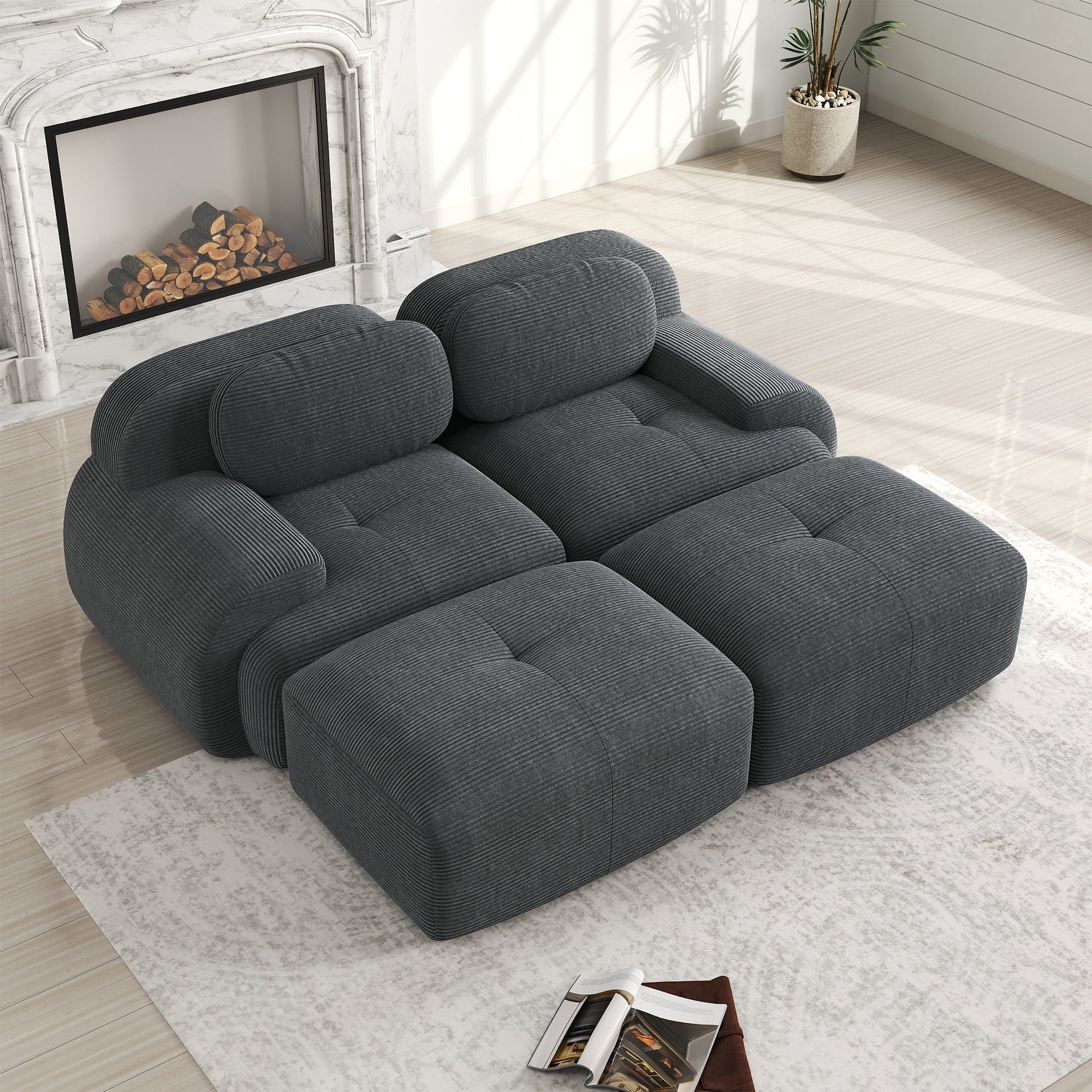Logidon 2-zitsbank van corduroy grijze modulaire chaise longue