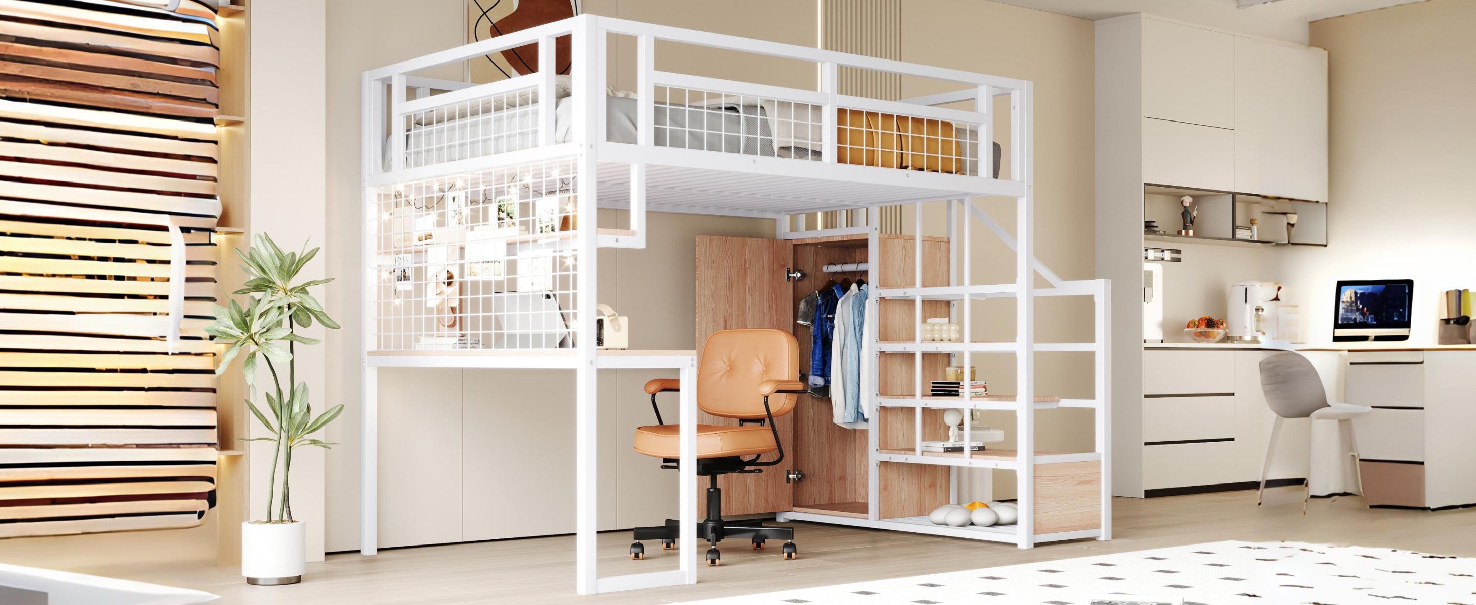 Logidon metalen hoogslaper 140x200 cm wit met opbergladder
