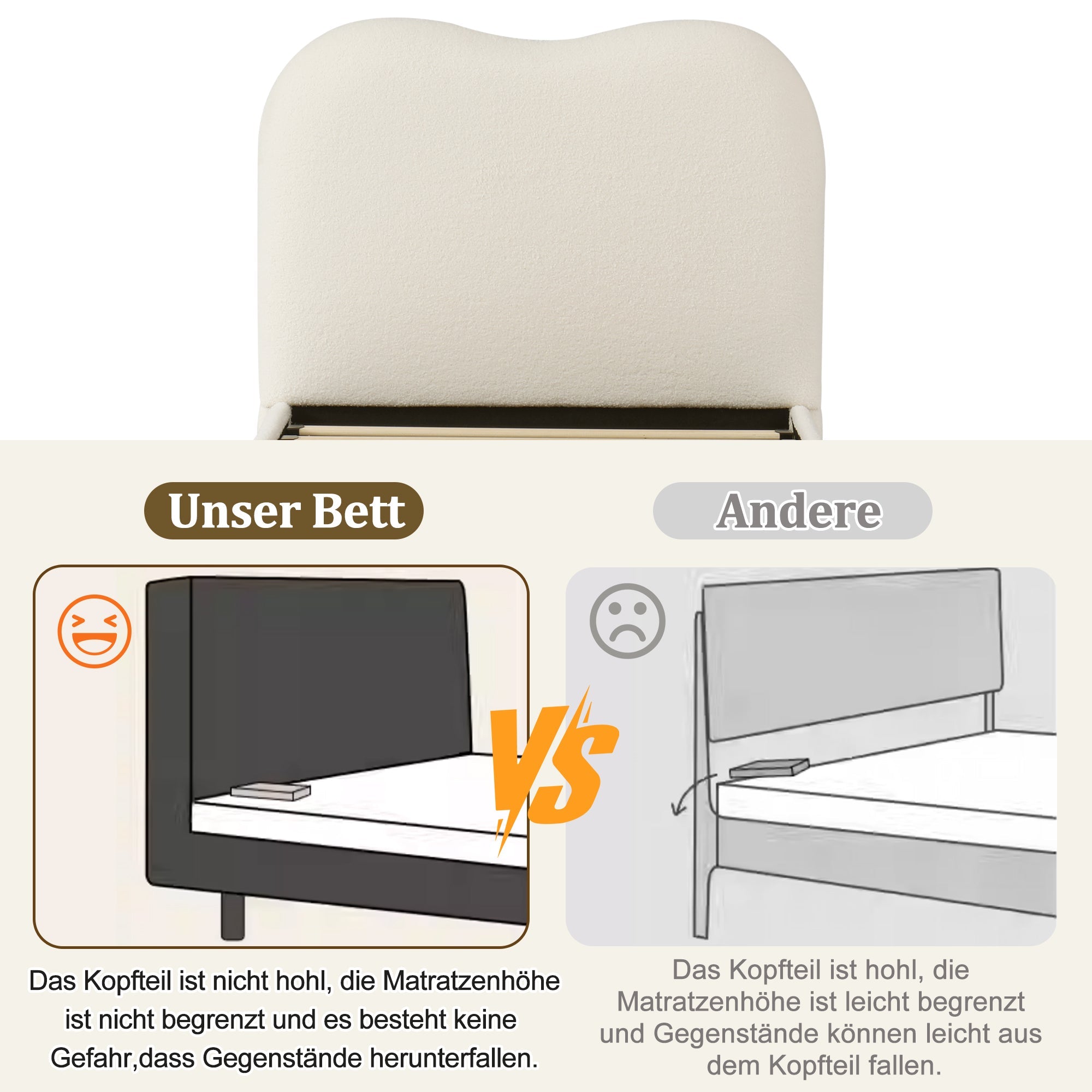 Logidon Hydraulisch Kinderbed 90 x 200 cm met Opbergruimte Beige Bouclé
