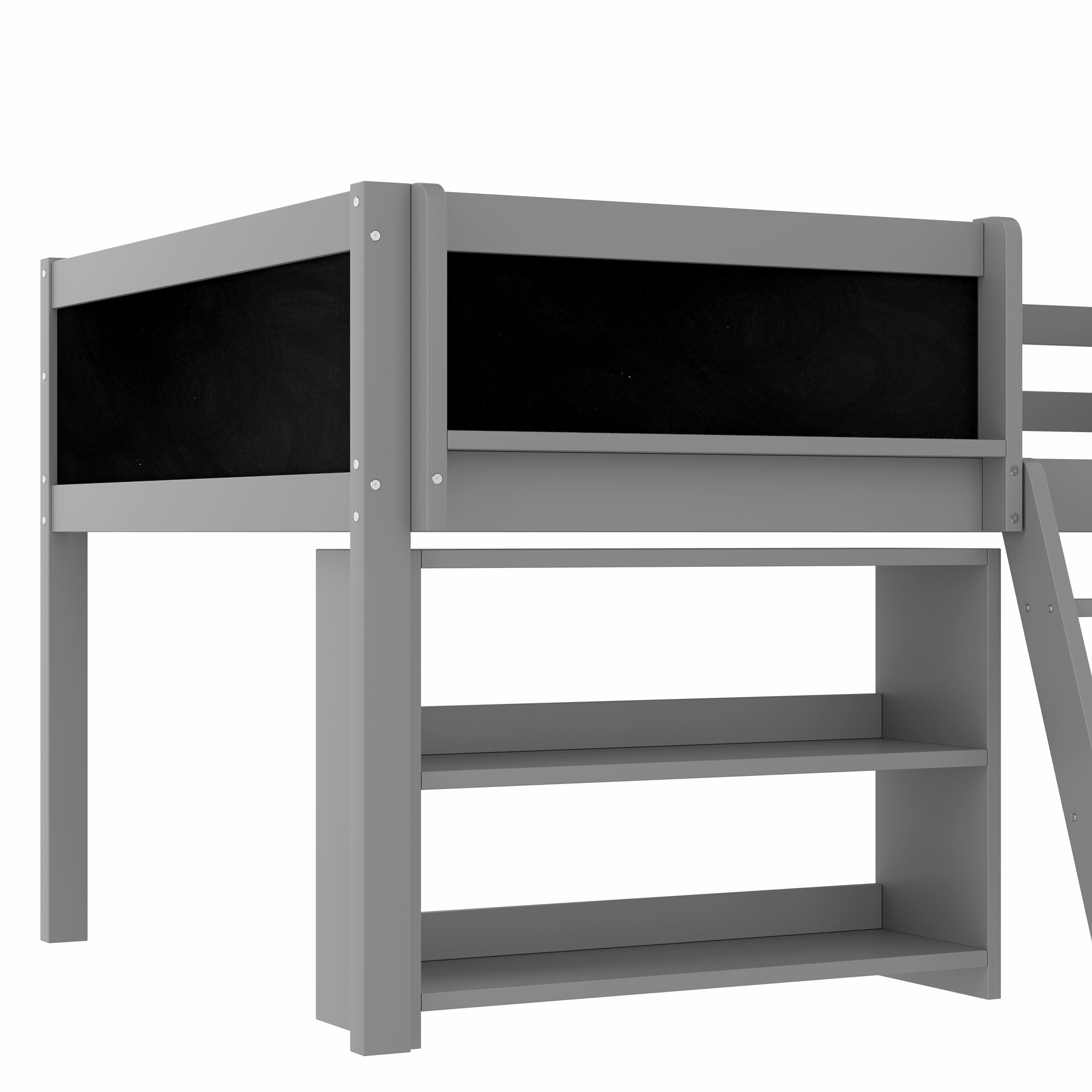 Logidon halfhoogslaper 90x200 cm met opbergruimte en ladder grijs