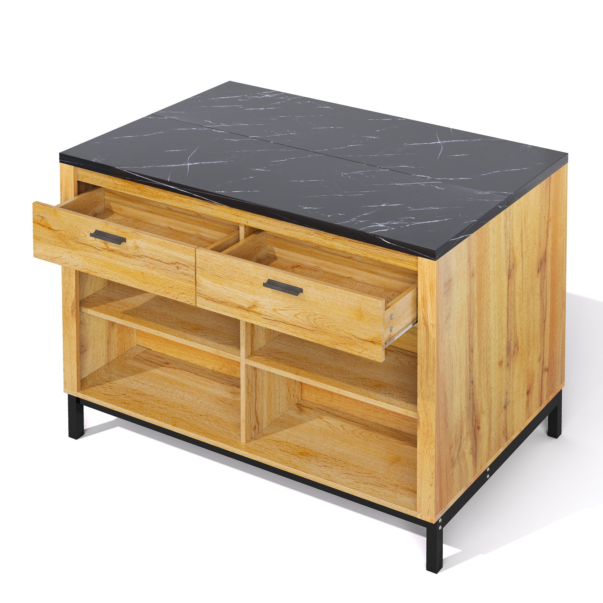 Logidon kitchen island country house style 120x75x90 cm with 2 drawers and 4 shelves
