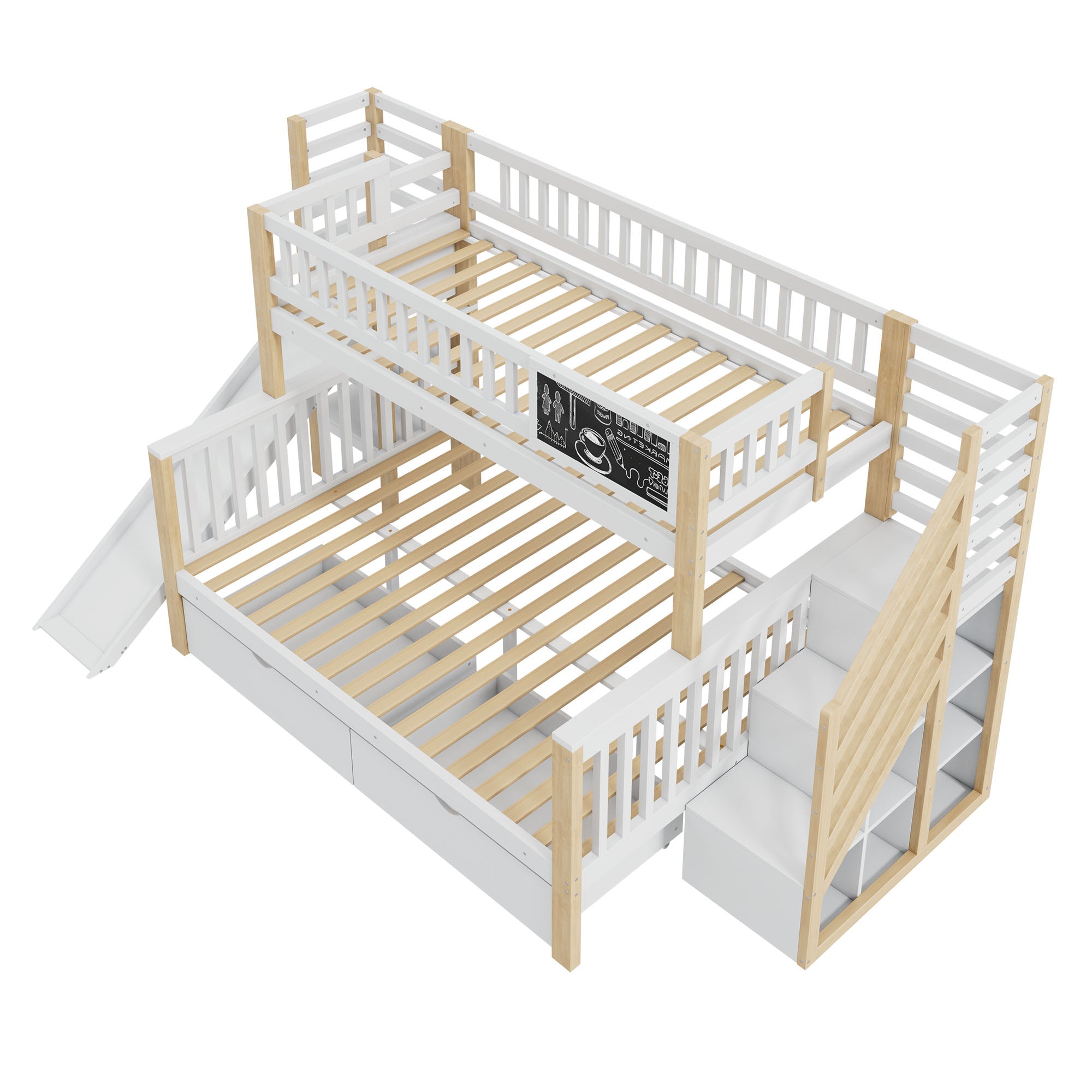 Logidon huisbed stapelbed wit 140x200 met trap en 90x200