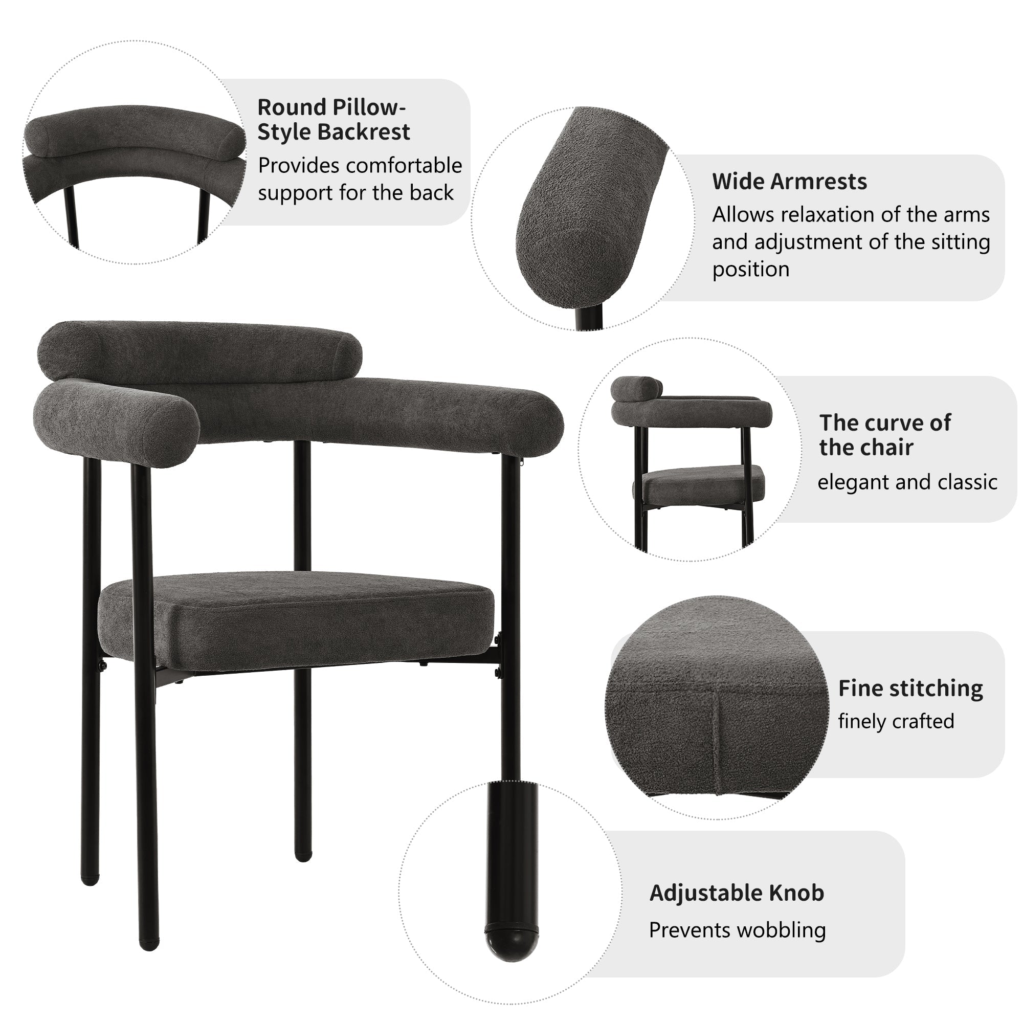 Logidon Dining Room Chairs Set of 4 Dark Gray Velvet Ergonomic W70 D62 cm