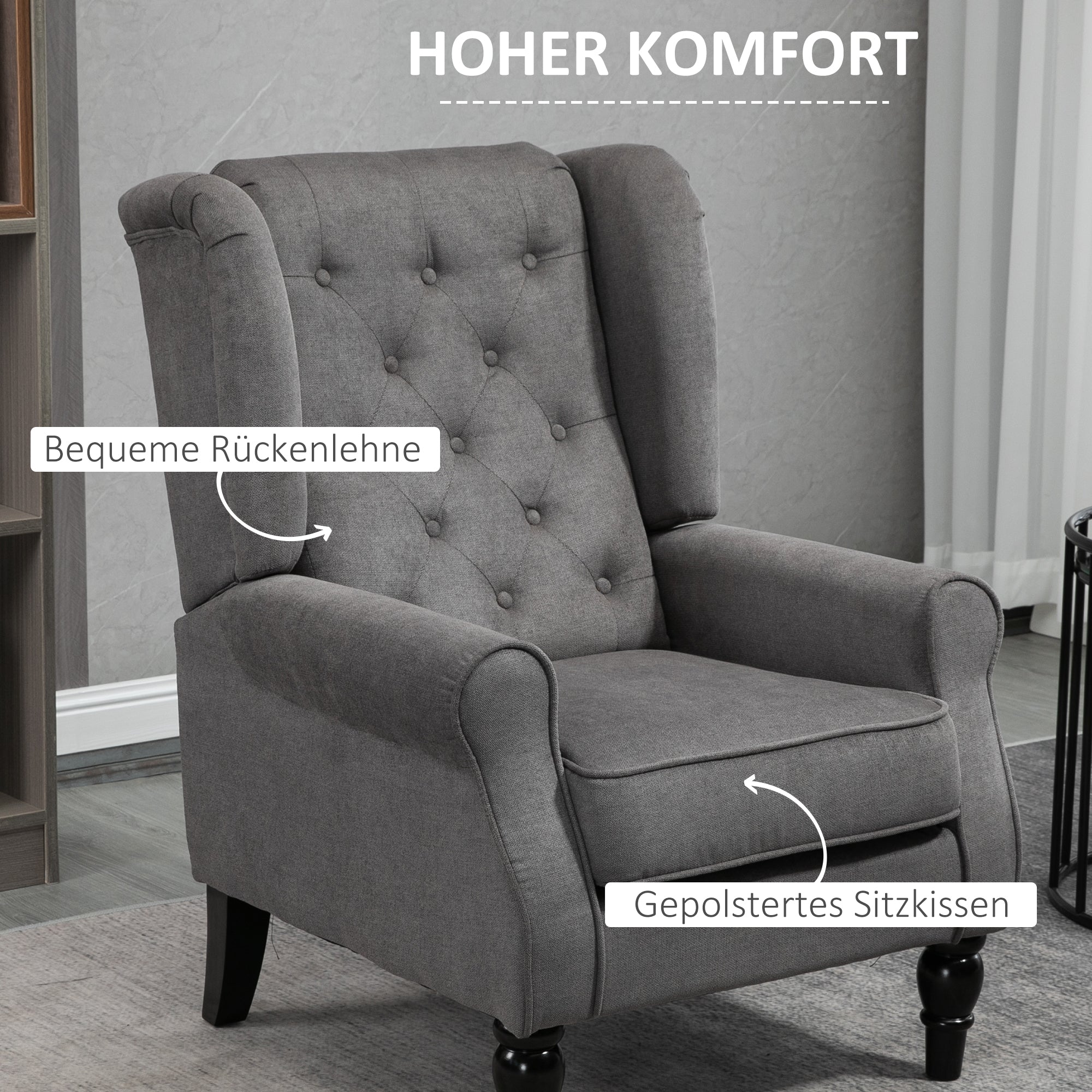 Logidon Wing Chair Met Tufting Donkergrijs 74x86x102 cm