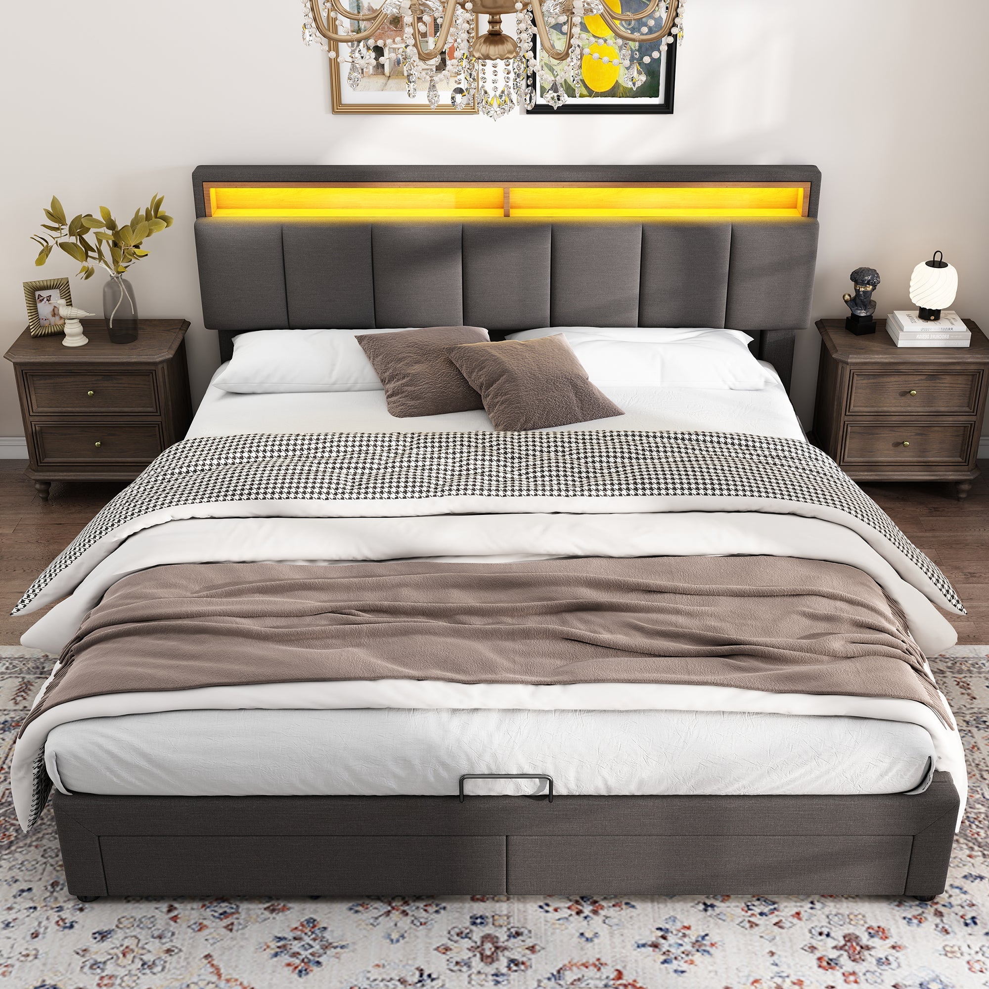 Logidon gestoffeerd bed met LED-verlichting en opbergruimte 160x200 grijs