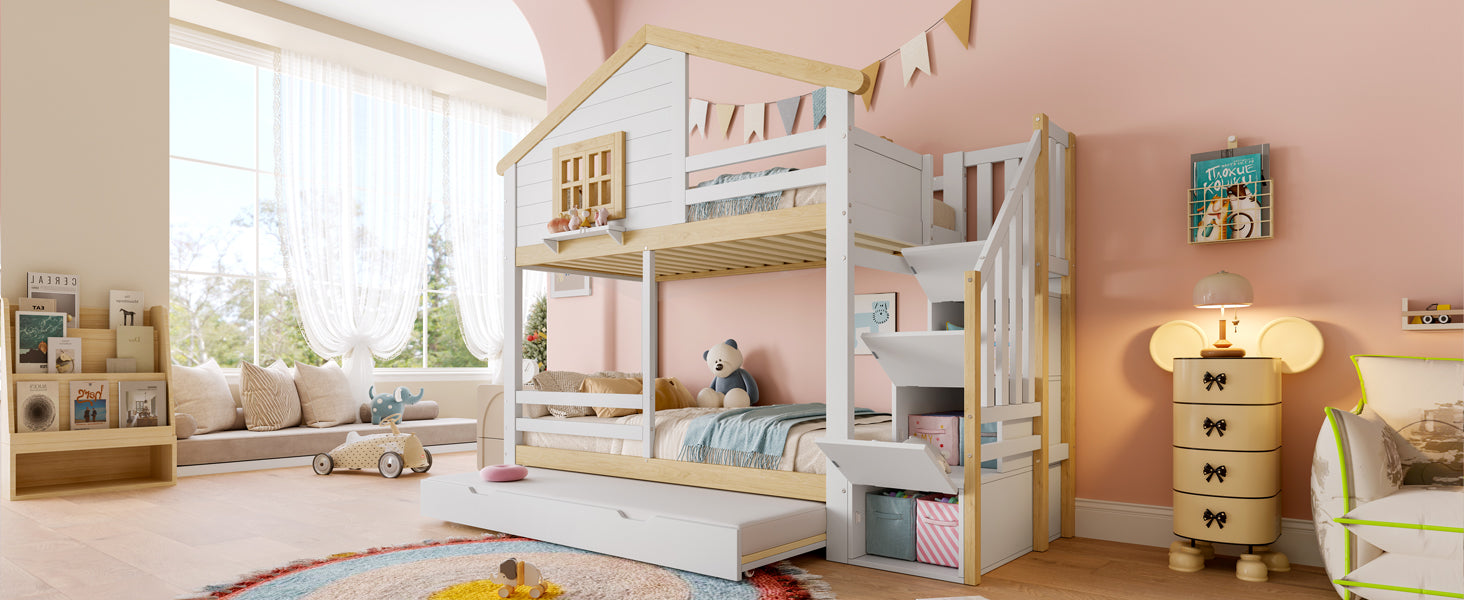 Logidon stapelbed 90x200 cm wit naturel uitschuifbed