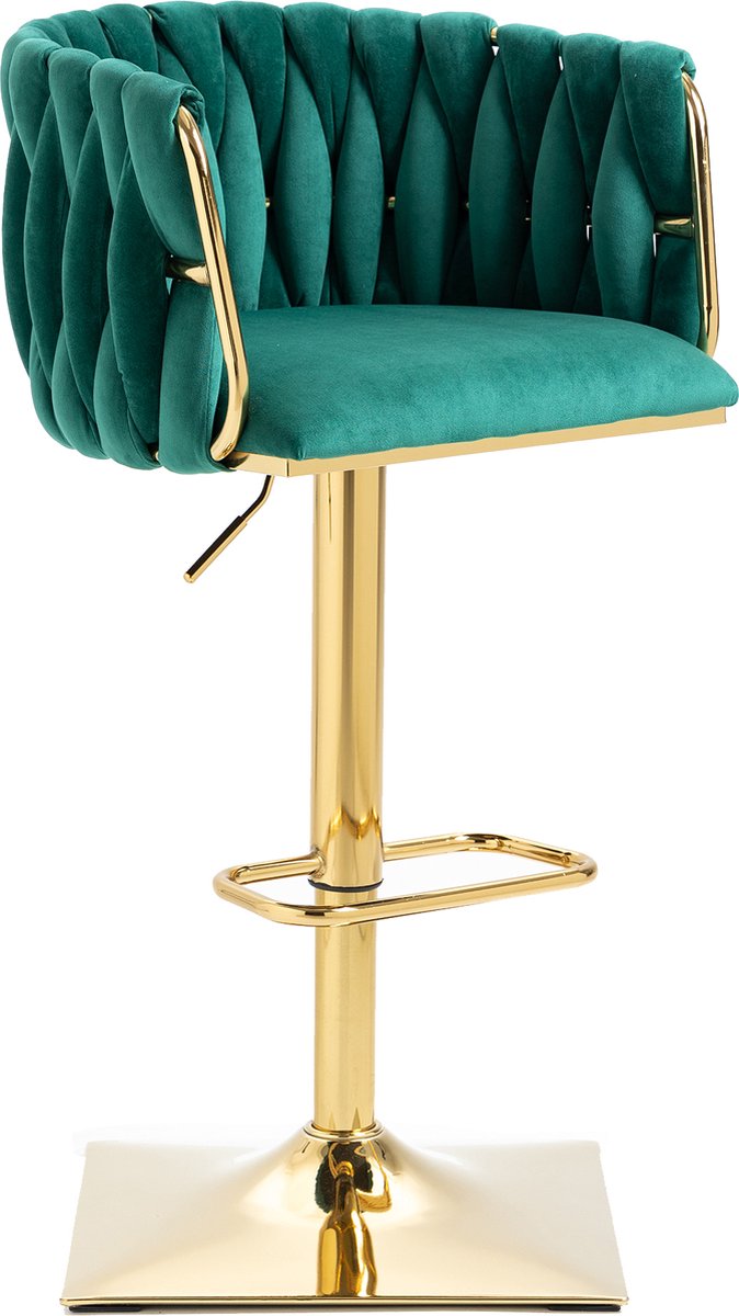 Merax Vintage Barkruk Set van 2 - Barkruk - Barstoel met Voetensteun en Rugleuning - Groen met Gouden afbeelding 10