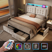 Logidon gestoffeerd bed 180x200 beige met LED hoofdbord USB-C oplaadfunctie