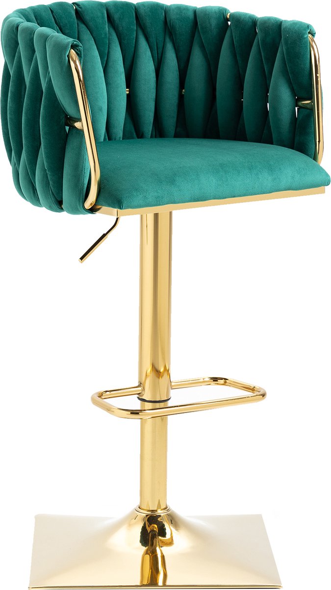 Merax Vintage Barkruk Set van 2 - Barkruk - Barstoel met Voetensteun en Rugleuning - Groen met Gouden afbeelding 14