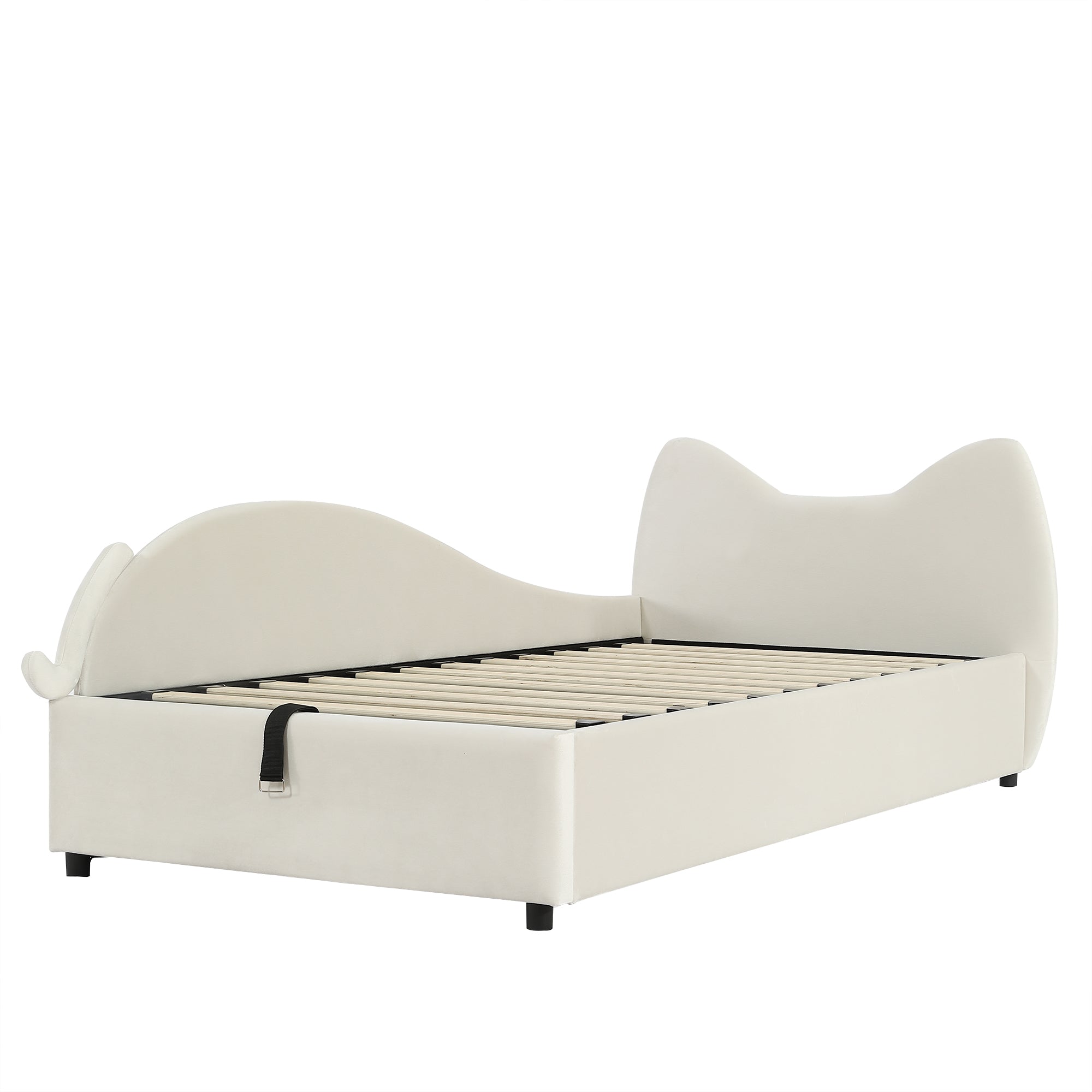 Logidon gestoffeerd kinderbed 90x200 beige kattendesign met opbergruimte