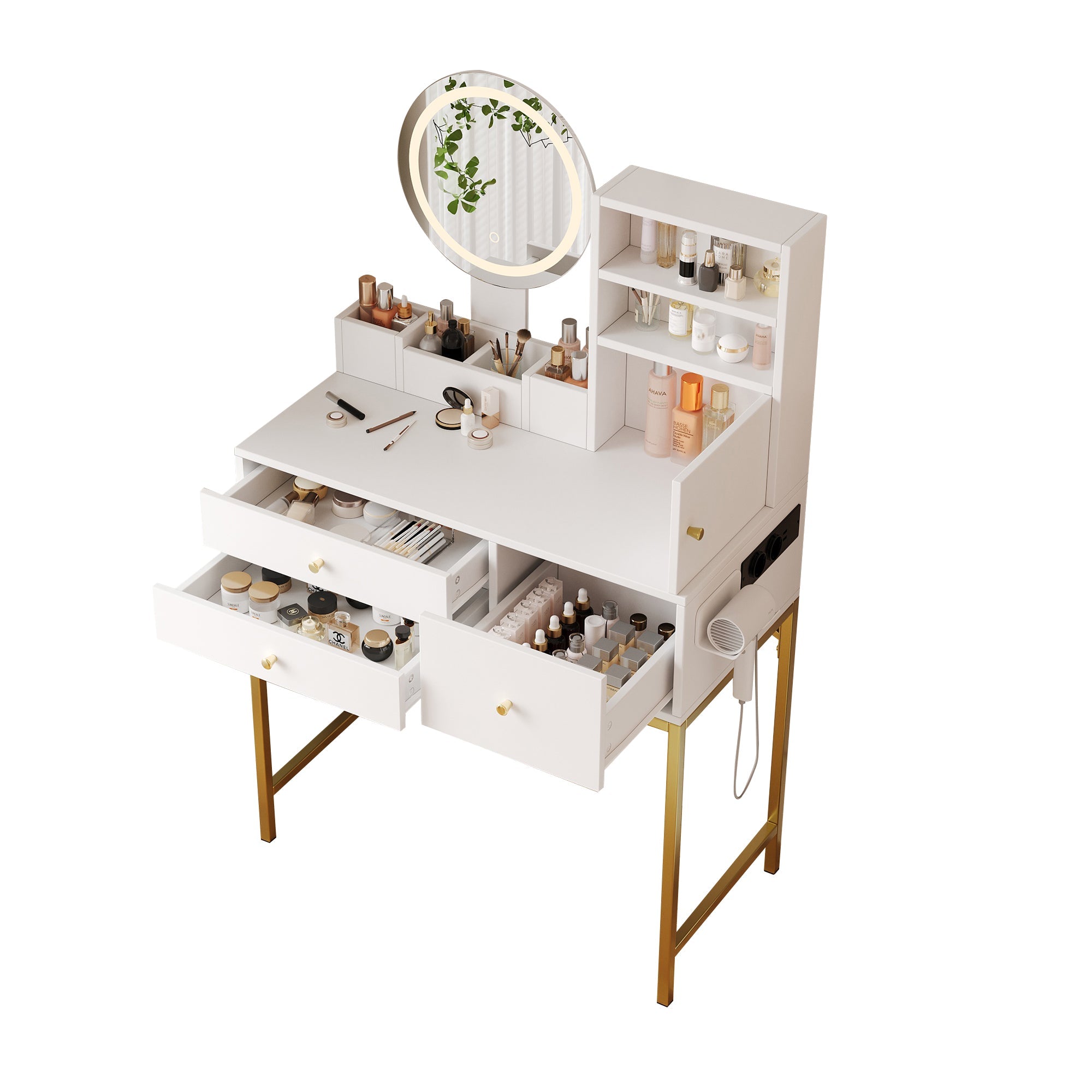 Logidon kaptafel met dimbare LED verlichting wit 80x40x134 cm