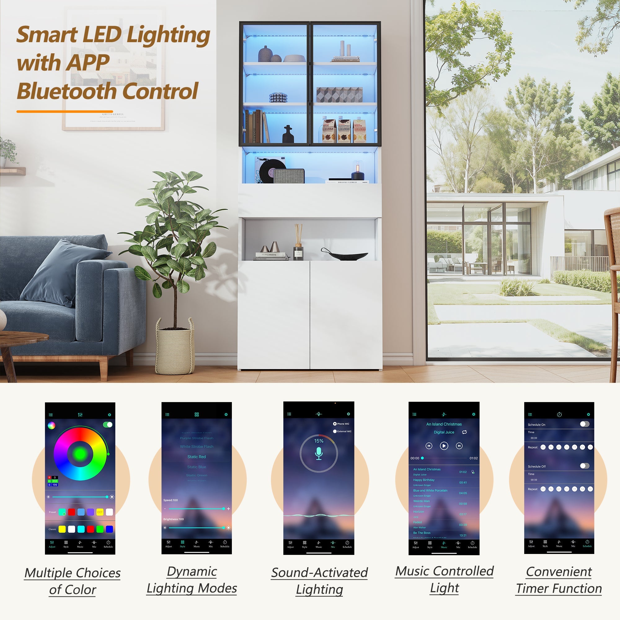 Logidon vitrinekast 70x30x200 cm witte LED glazen vitrinekast met lade