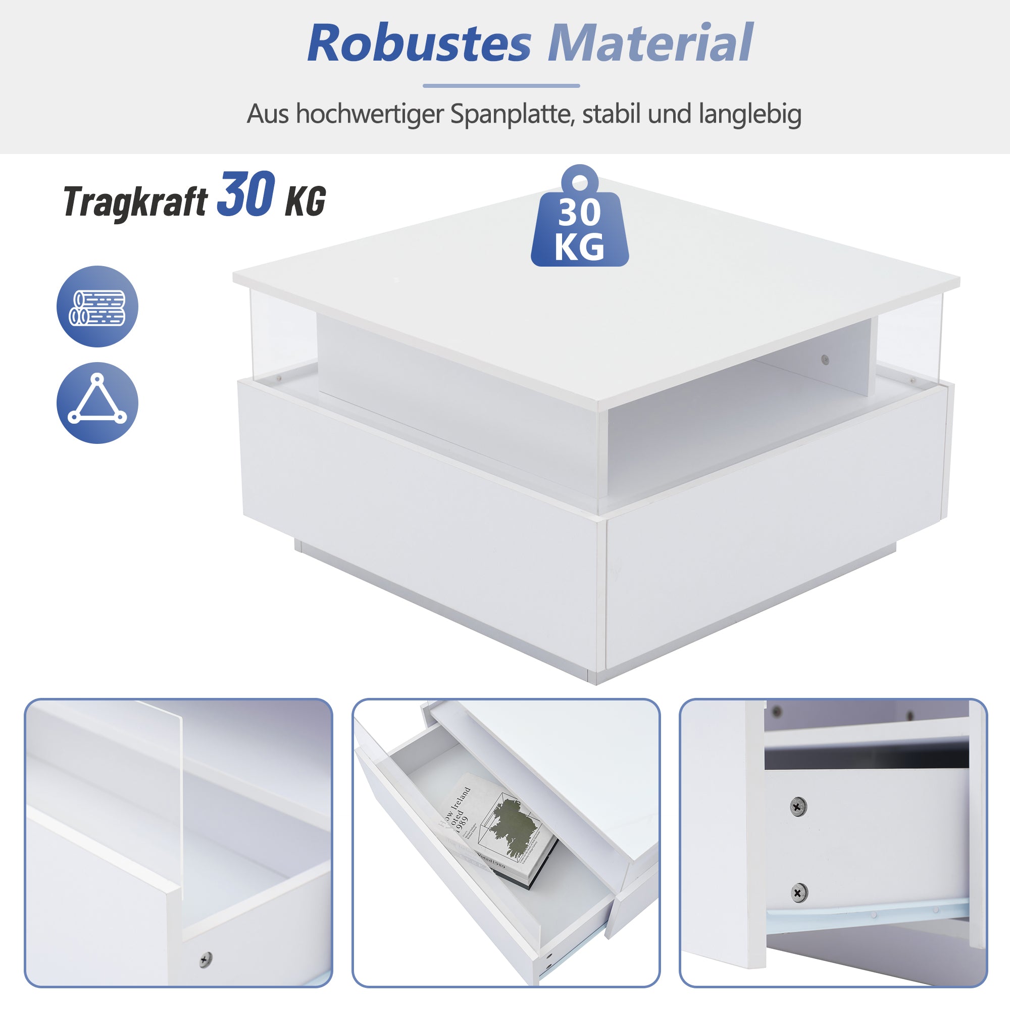 Logidon witte hoogglans salontafel 70x70x41 cm met LED-verlichting