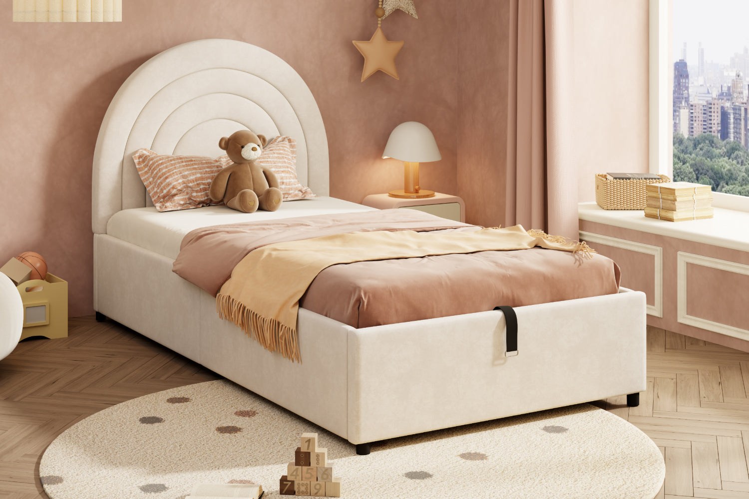 Logidon gestoffeerd bed 90x200 beige fluweel met lattenbodem