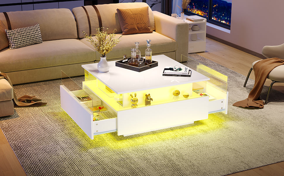 Logidon witte hoogglans salontafel 70x70x41 cm met LED-verlichting