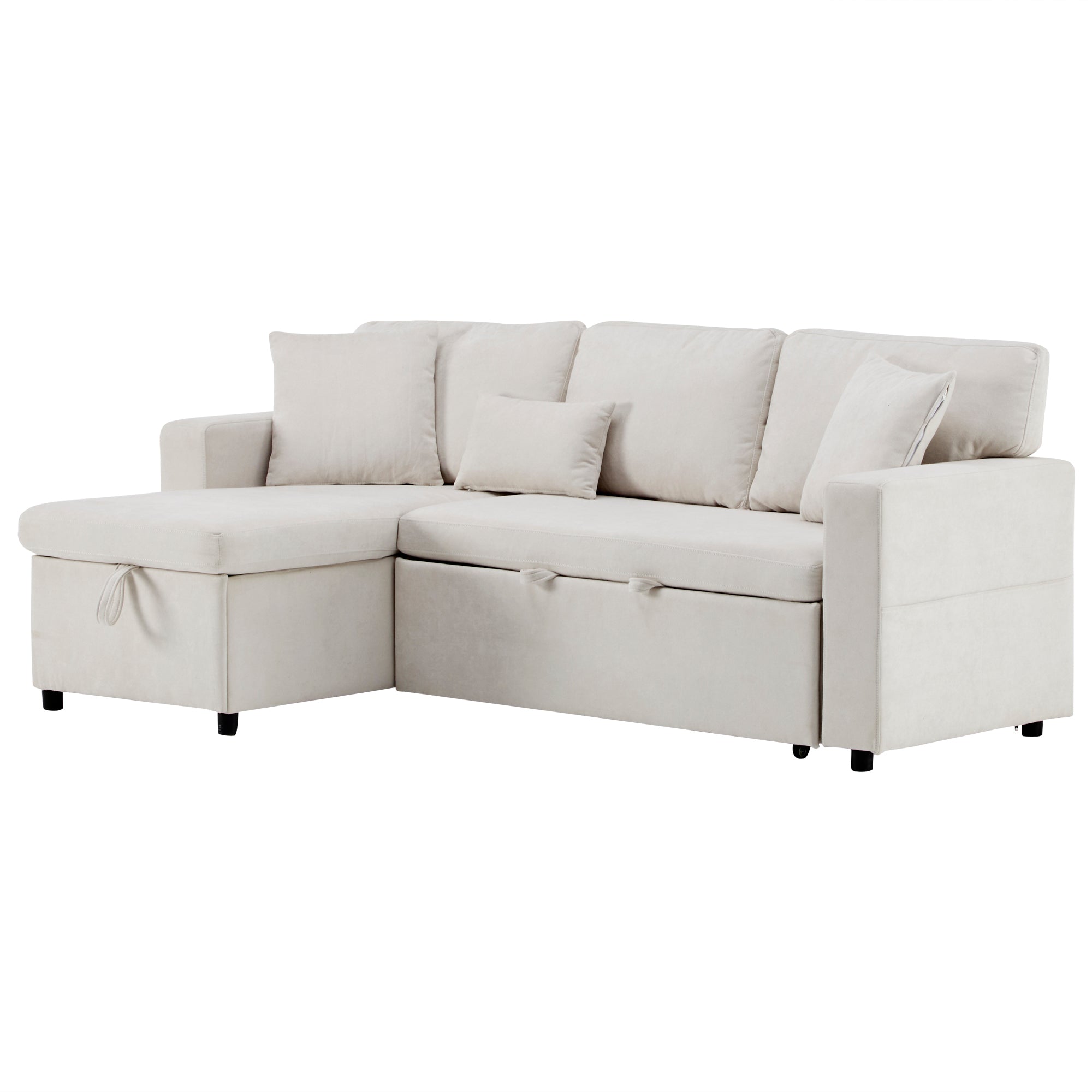 Logidon corner sofa bed L-shape extendable beige with bed box shelf