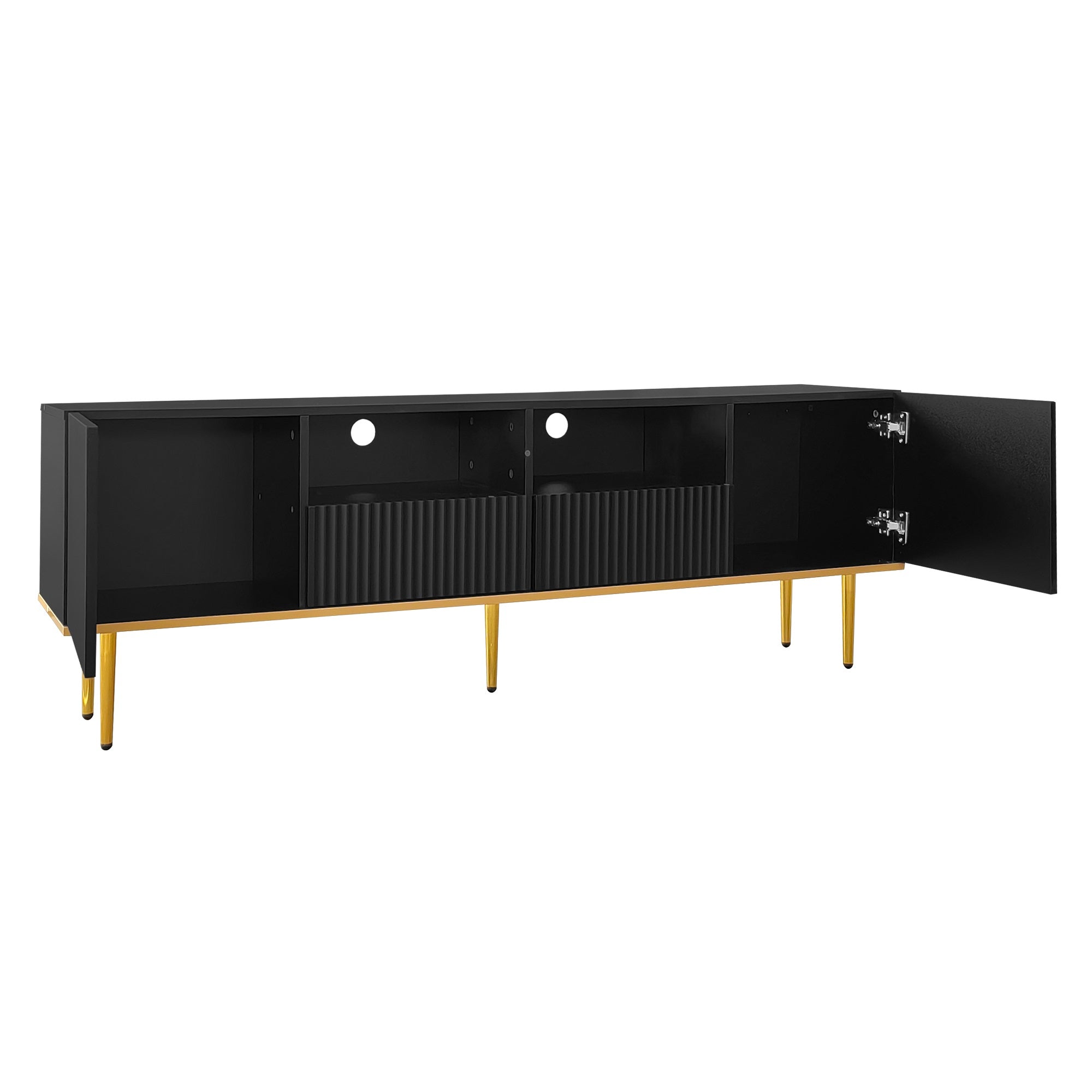 Logidon Modern TV-meubel 165 cm Zwart met Gouden Voeten en Rand