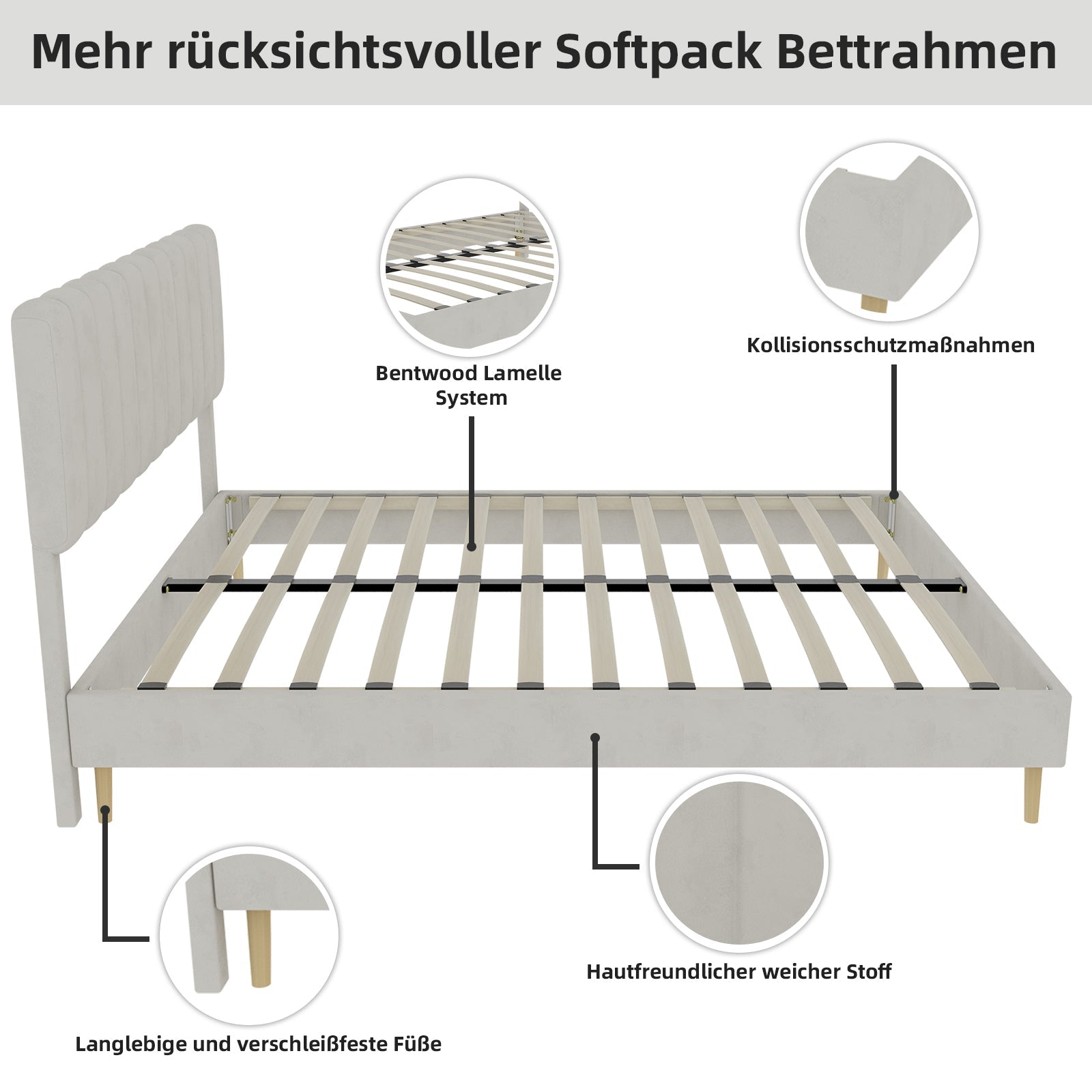 Logidon bedframe 160x200 beige platformbed Nederlandse fleece lattenbodem
