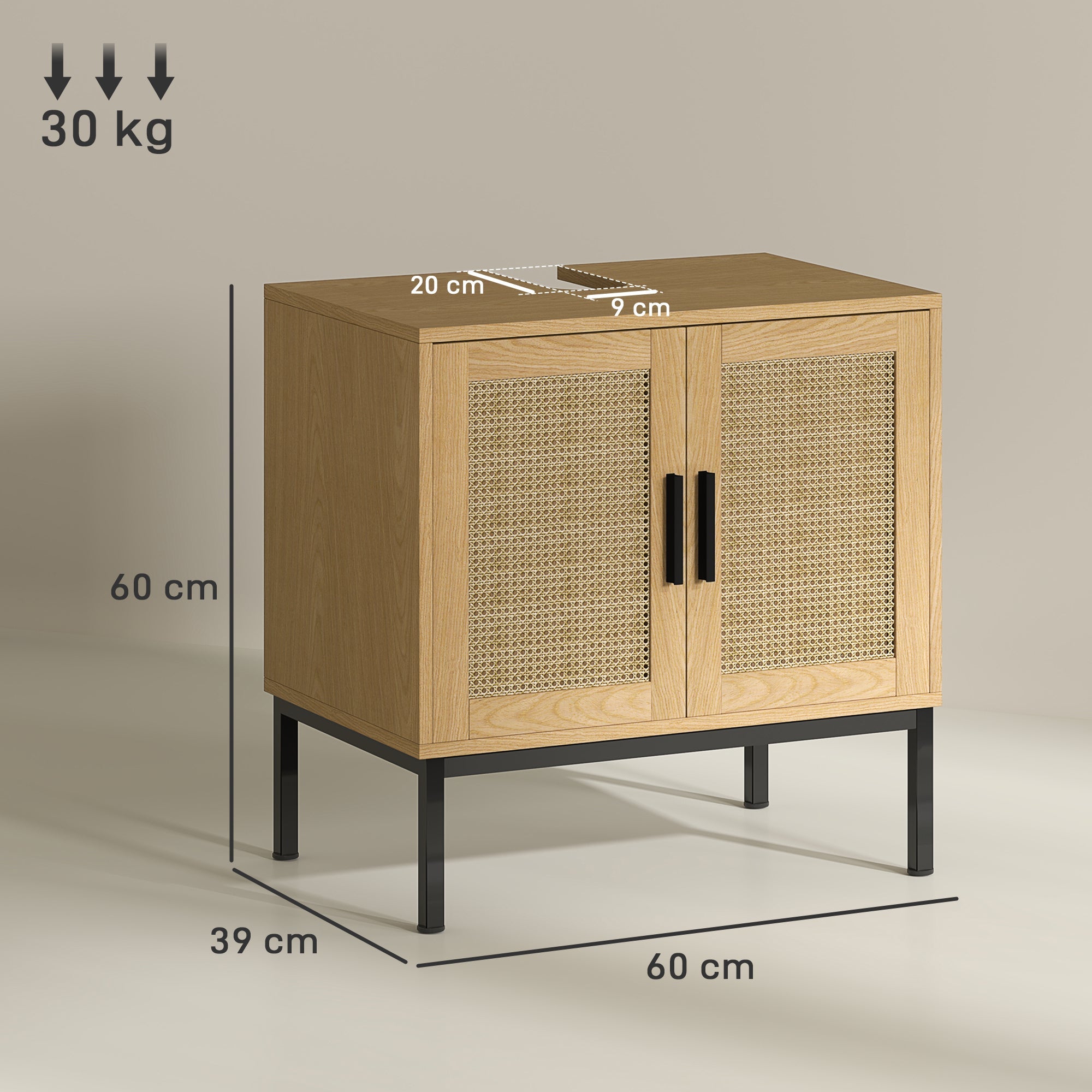 Logidon eiken onderkast 60x39x60 cm rotanlook kantelbeveiliging