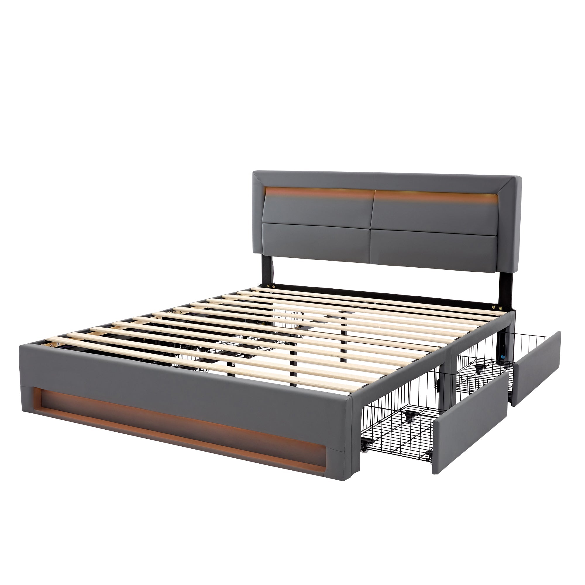 Logidon bed 140x190 grijs met USB-oplaadpoort LED-verlichting en 4 lades