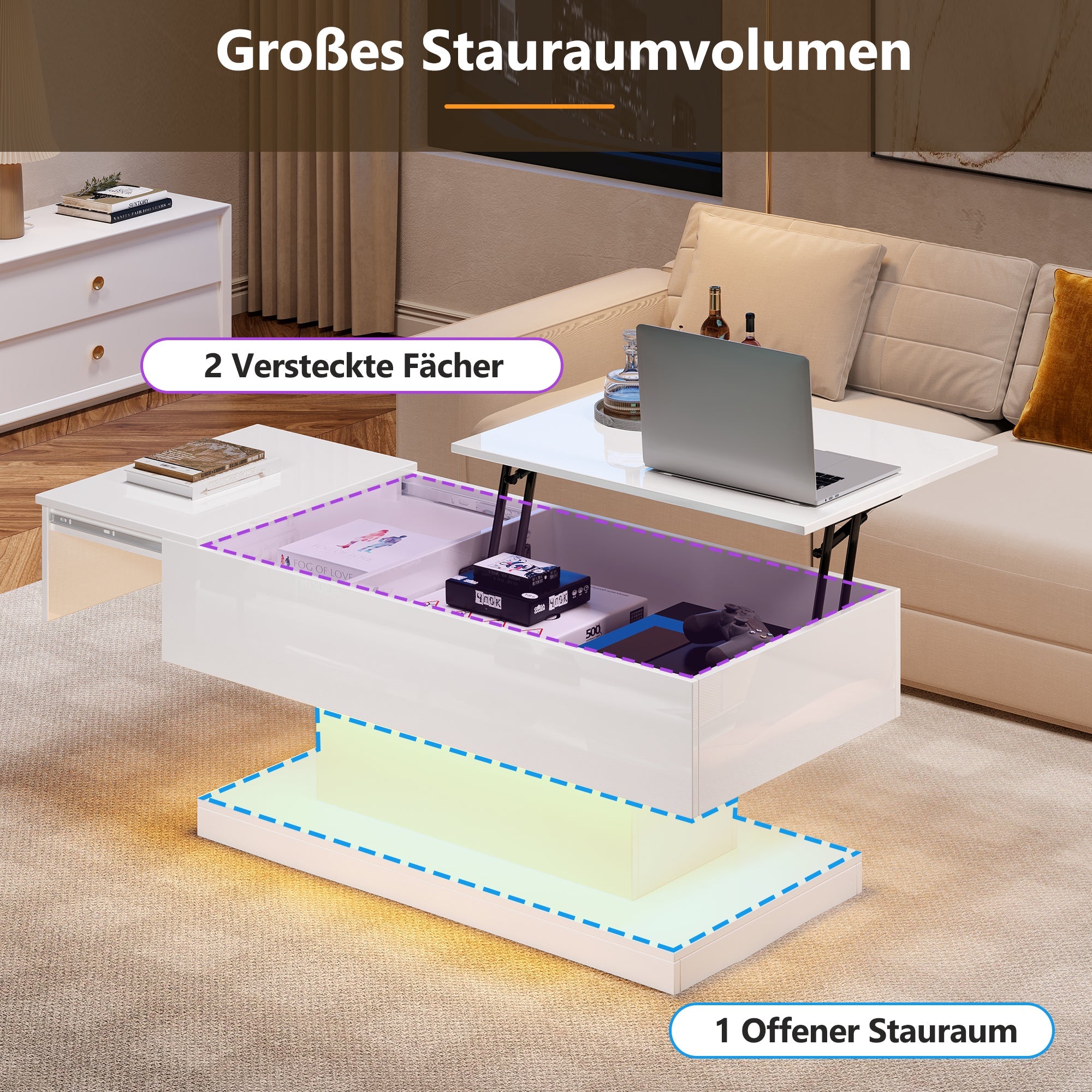Logidon witte heftafel 100x50x45 met LED verlichting hydraulisch
