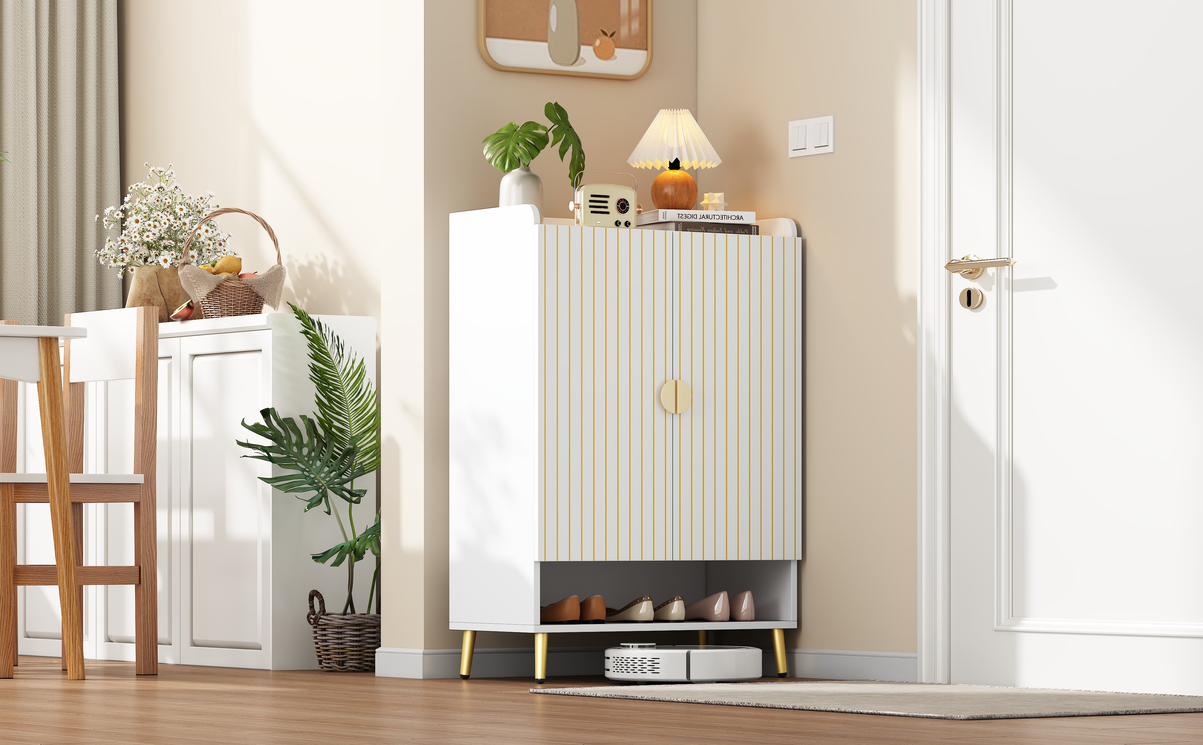 Logidon moderne schoenenkast wit MDF met deuren, 3 niveaus