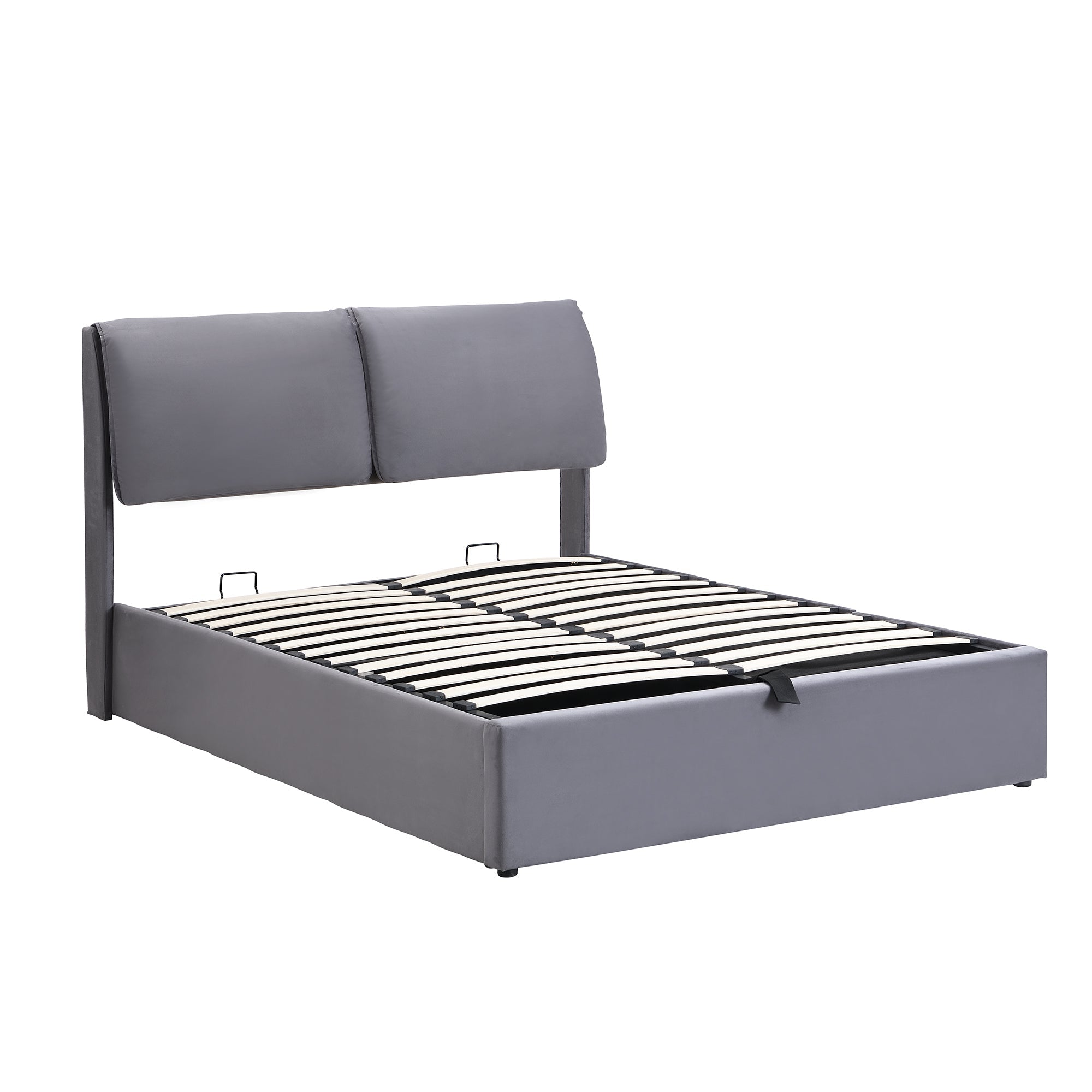 Logidon gestoffeerd bed 140x200 grijs fluweel hydraulisch met drie lades hoofdeinde