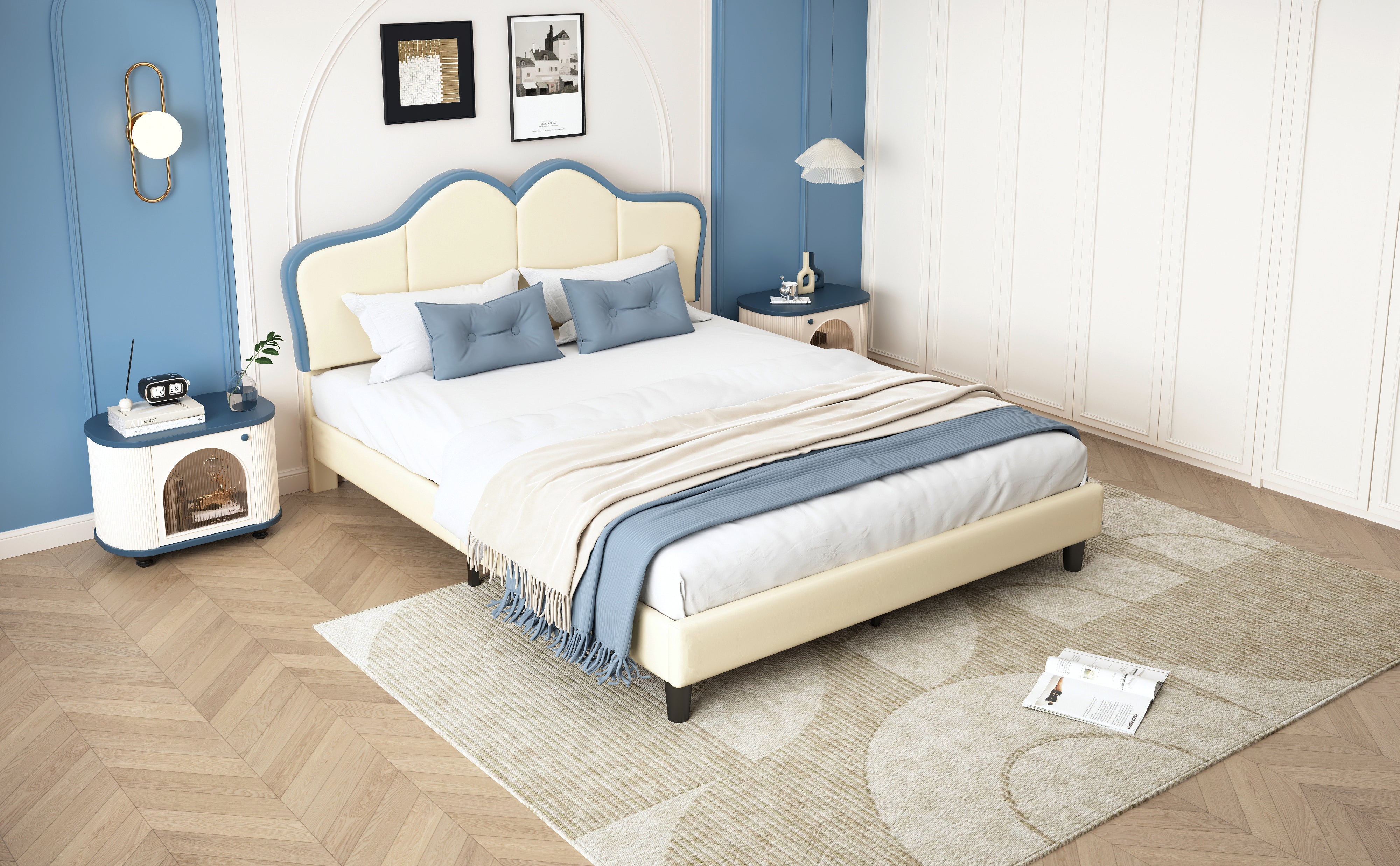 Logidon gestoffeerd bed 140x200 wit blauw met zachte beschermranden