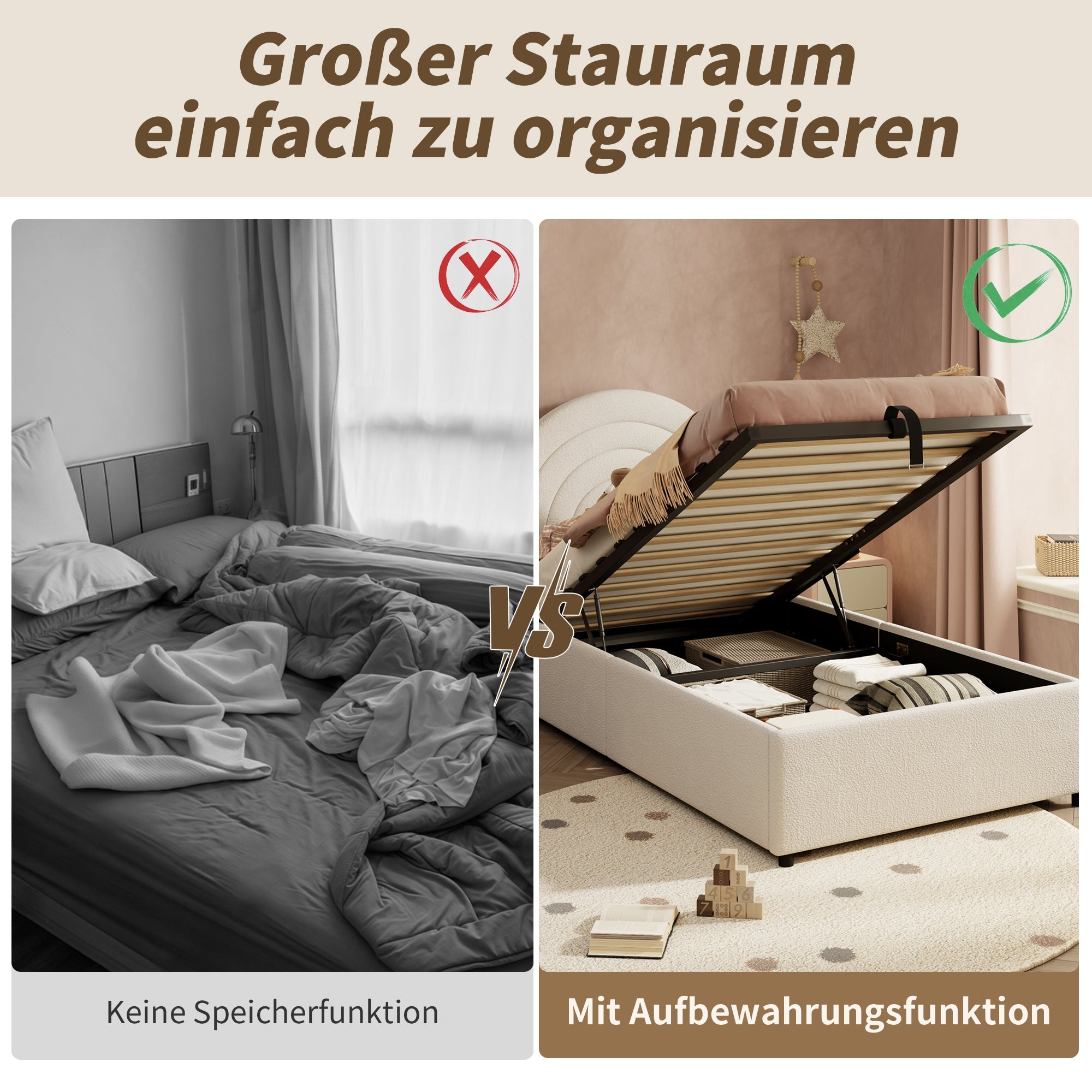 Logidon kinderbed 90x200 beige bouclé hoofdbord lattenbodem