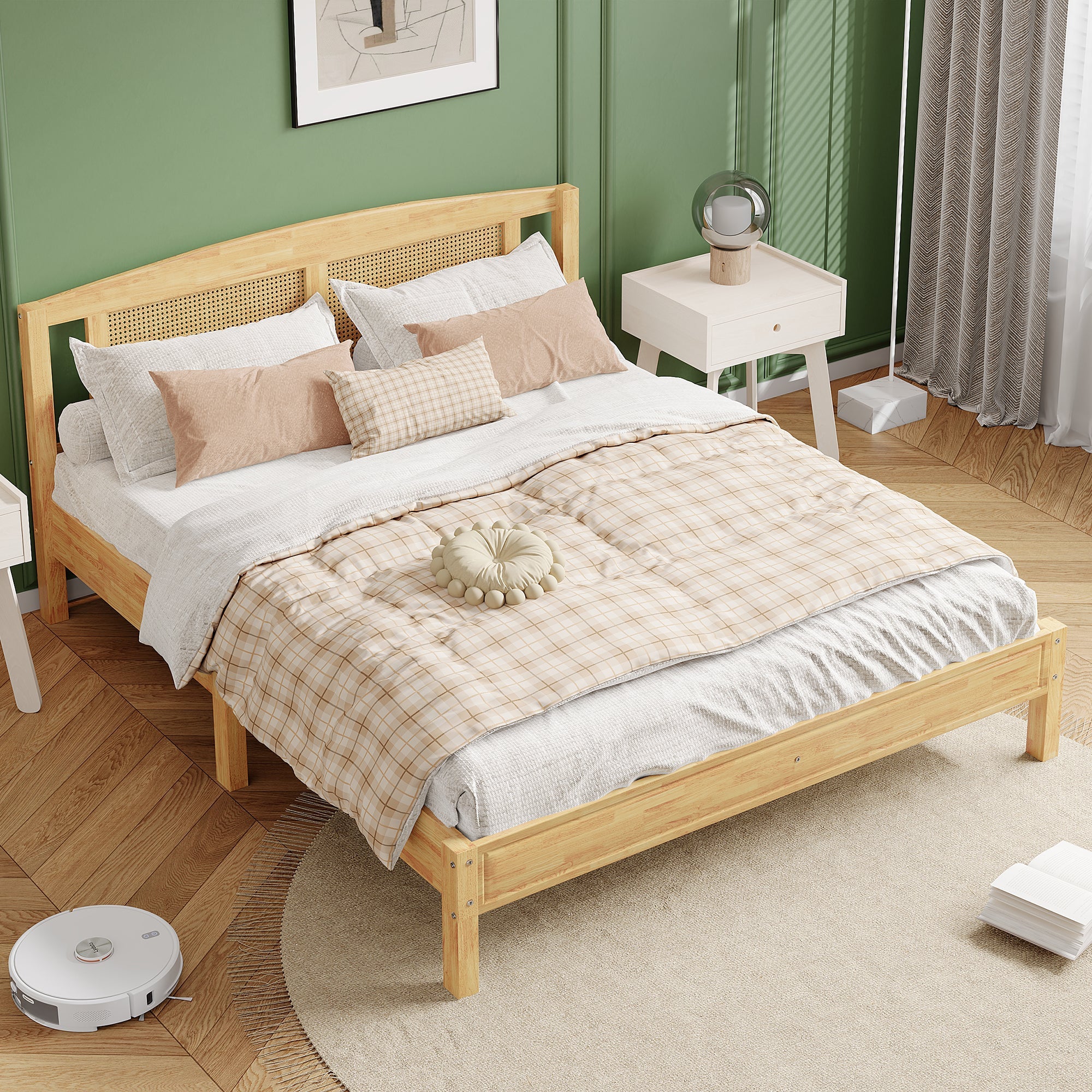 Logidon double bed 160x200 cm wood with natural rattan 15 slats