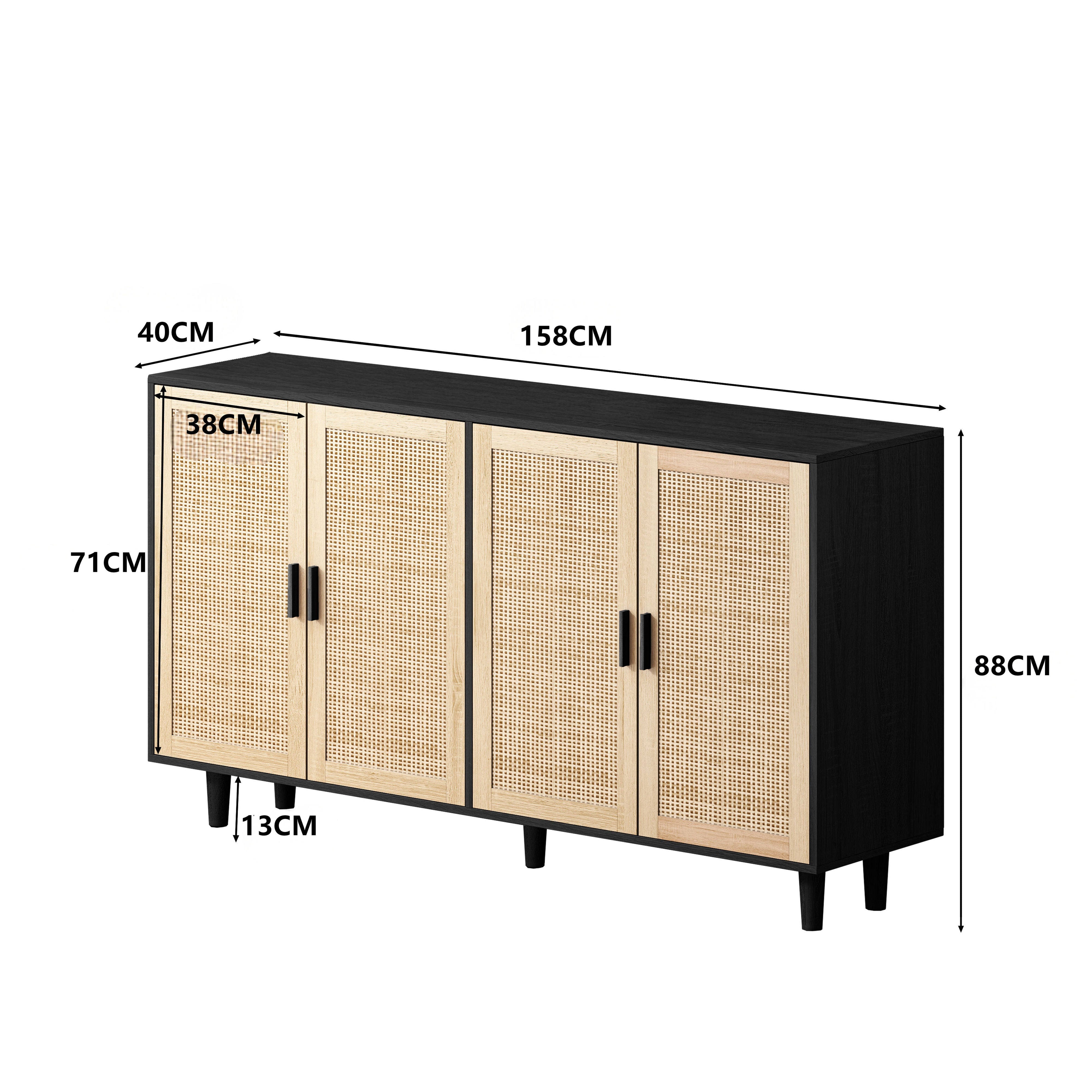 Logidon 158 cm elegante rotan opbergkast met 4 deuren zwart