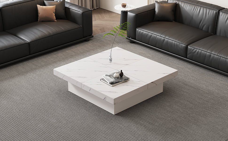 Logidon vierkante salontafel wit marmerlook 90x90x25 cm met lades