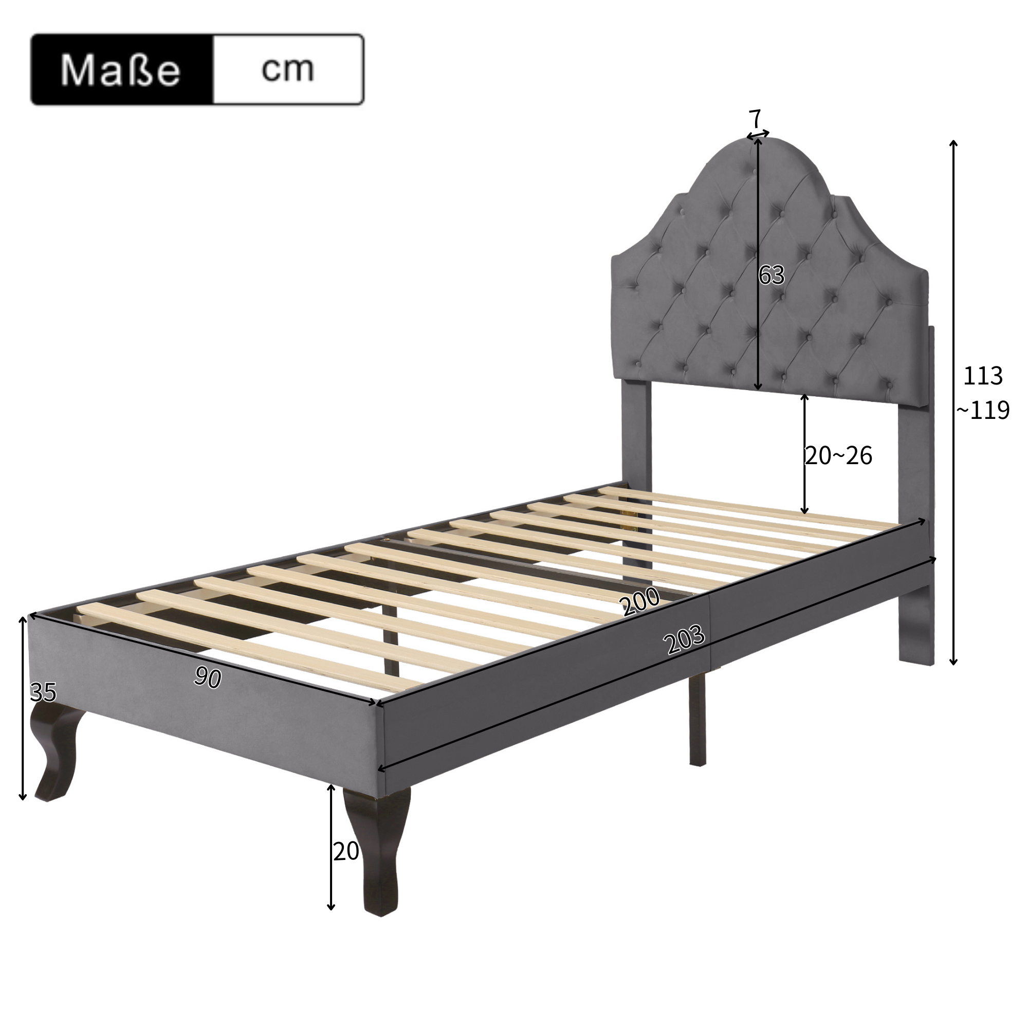 Logidon gestoffeerd bed 90x200 grijs fluweel met in hoogte verstelbaar hoofdbord