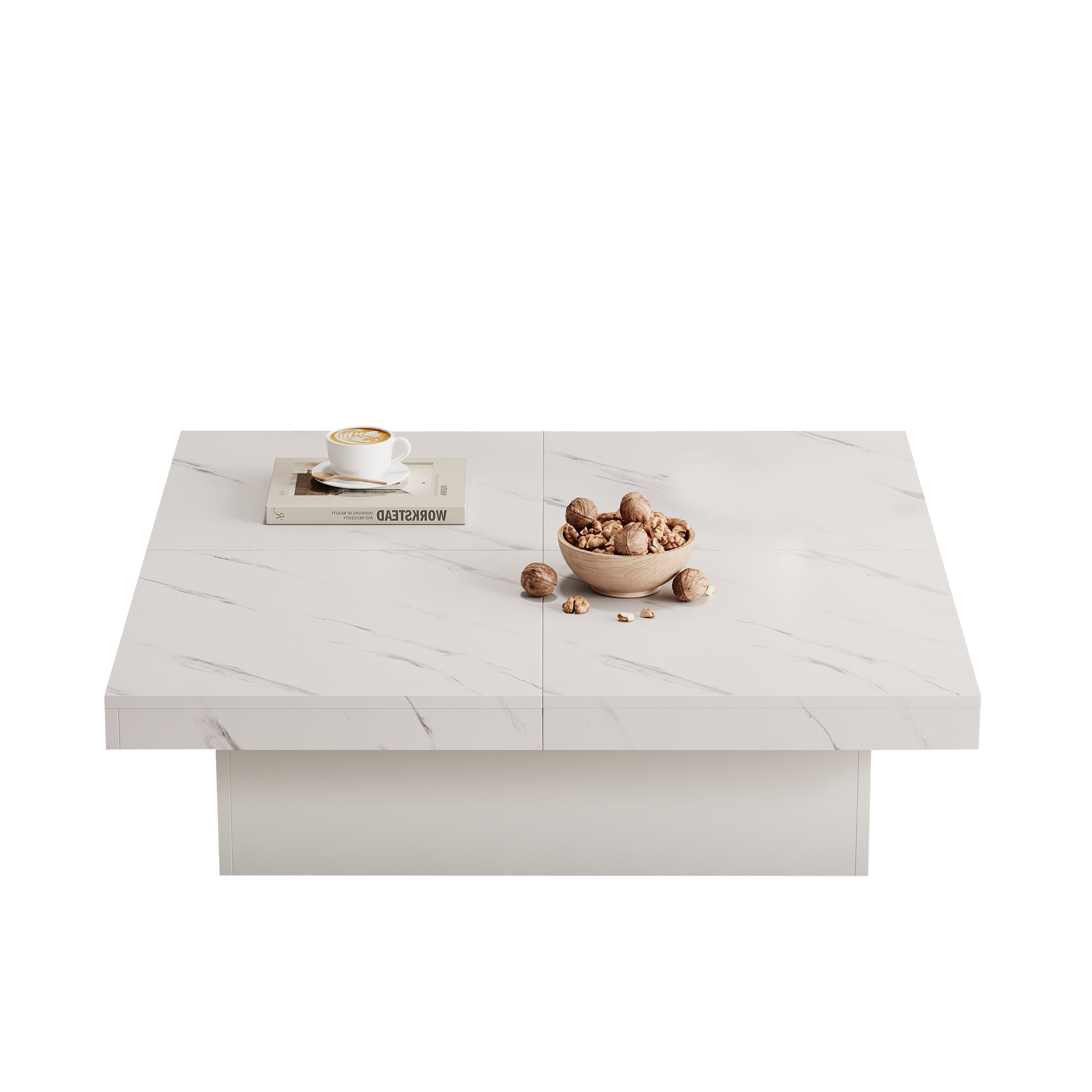Logidon vierkante salontafel wit marmerlook 90x90x25 cm met lades