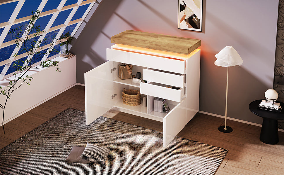 Logidon high gloss chest of drawers white LED lighting app control 2 doors