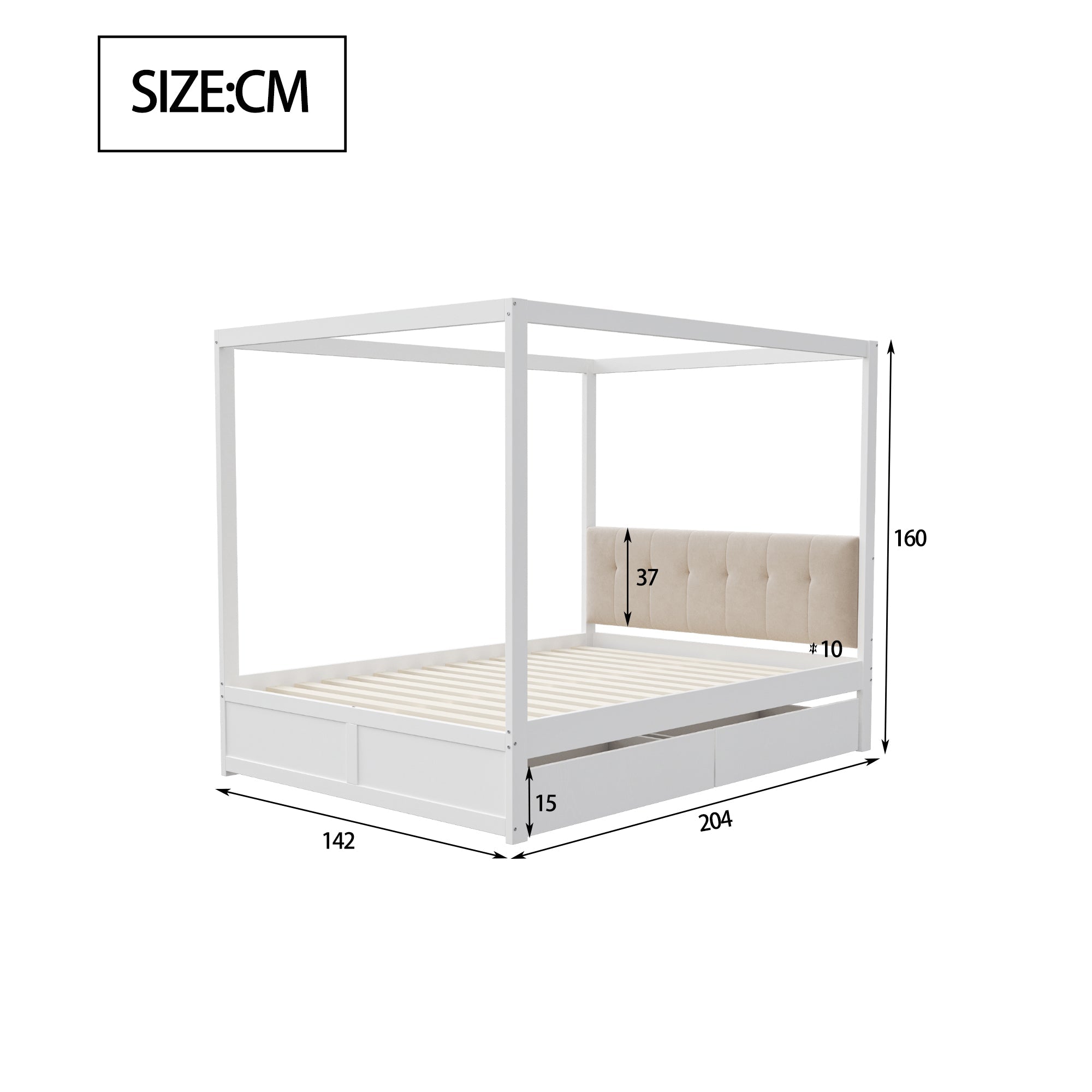 Logidon hemelbed 140x200 cm wit hout met grote opbergruimte