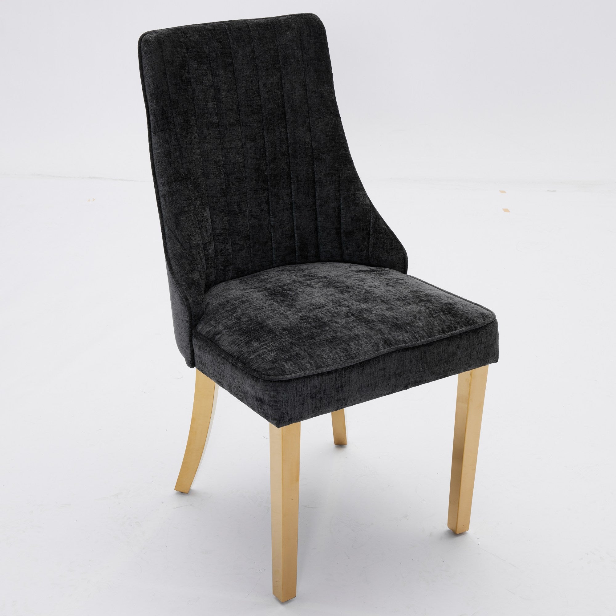 Logidon Chenille Eetstoelenset Zwart Gouden Poten Set van 2 65x50x95 cm