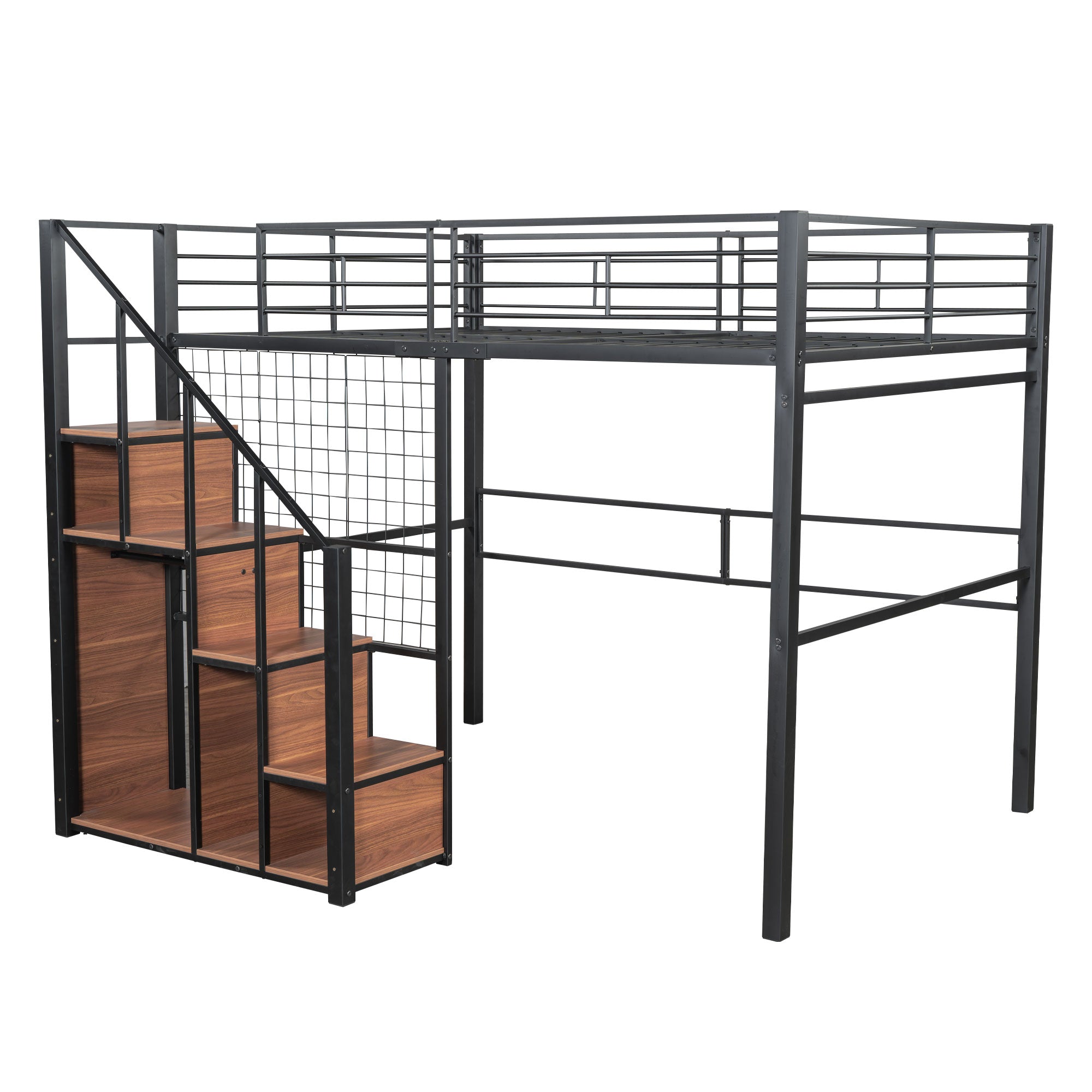 Logidon hoogslaper 140x200 met veiligheidsladder metalen frame zwart