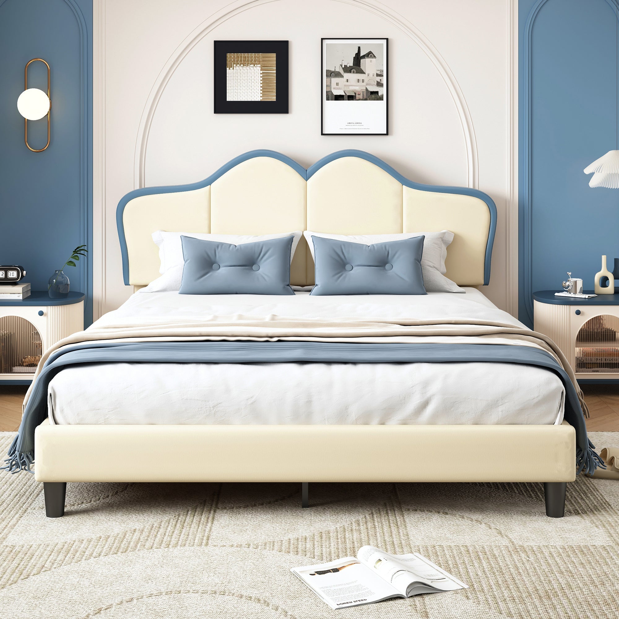 Logidon gestoffeerd bed 140x200 wit blauw met zachte beschermranden